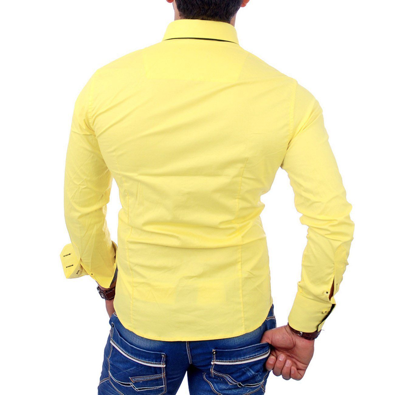 Reslad Langarmhemd Reslad Herren Langarm Hemd Alabama RS-7050 (Herrenhemd) Doppelkragen Kontrast Männer Hemden