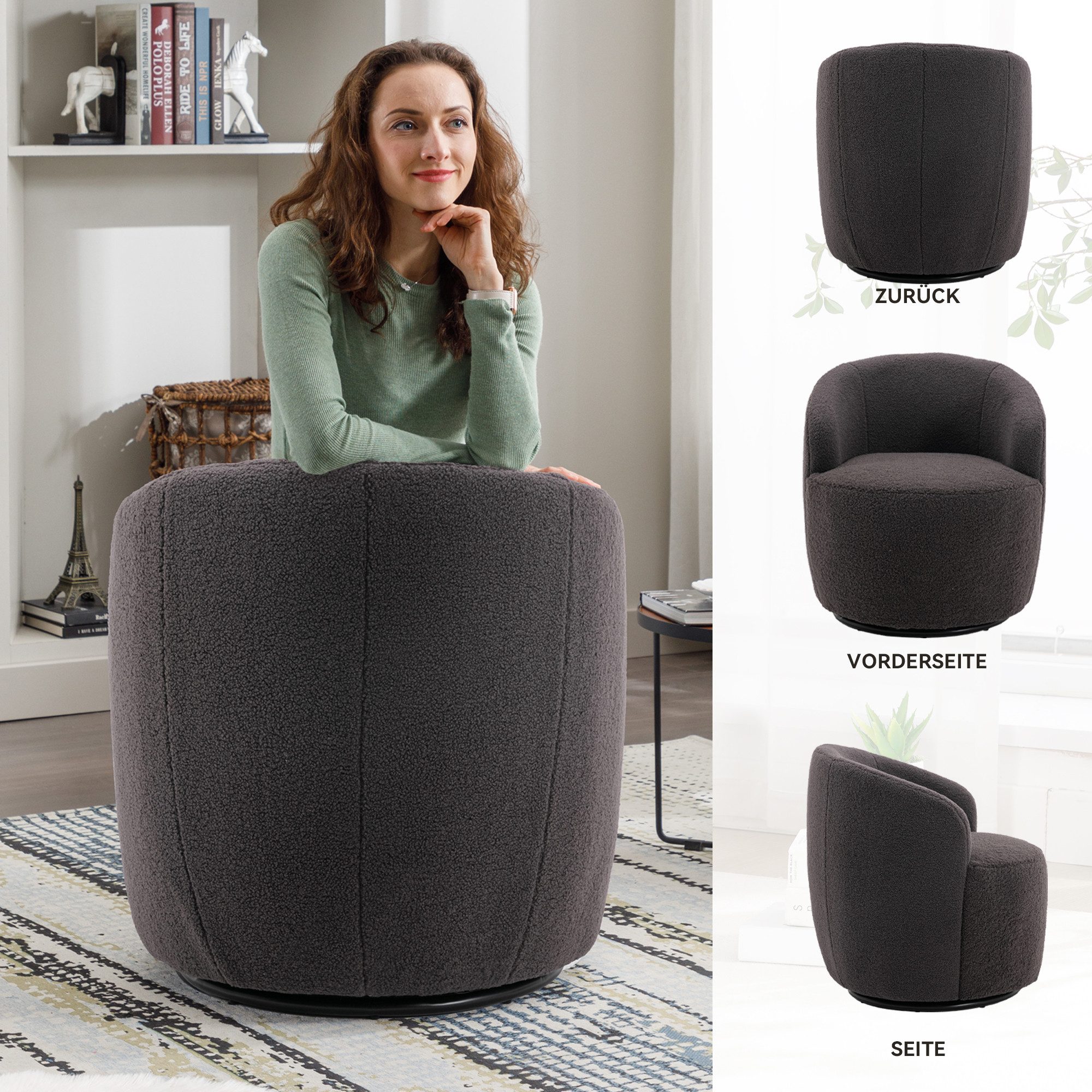 i@home Polsterstuhl Drehbarer Lounge-Sessel aus Teddy-Stoff, günstig online kaufen