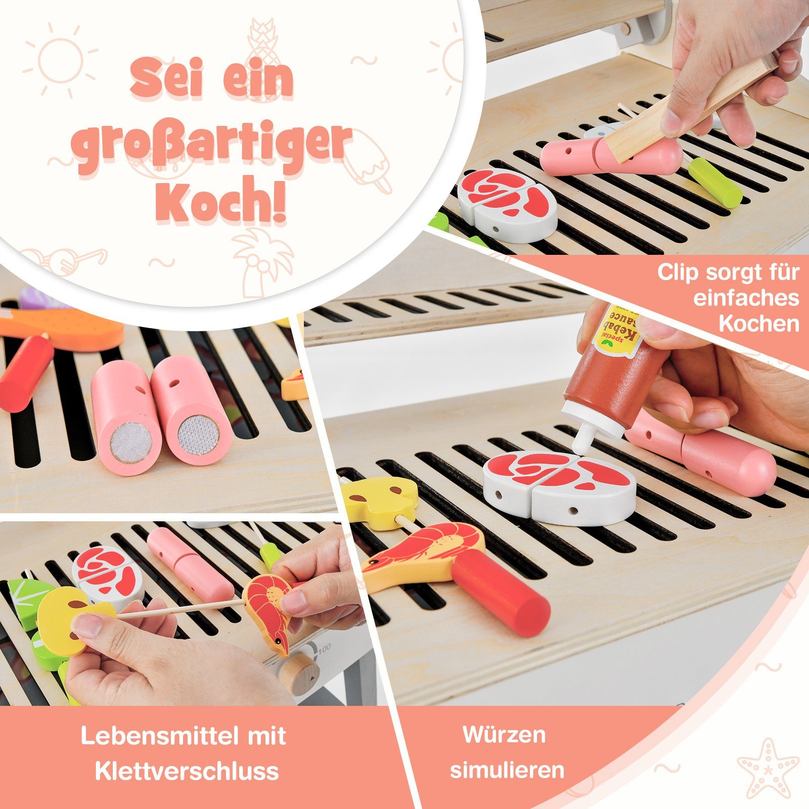 COSTWAY Outdoor-Spielküche Kinderküche Grill, inkl. 18 günstig online kaufen