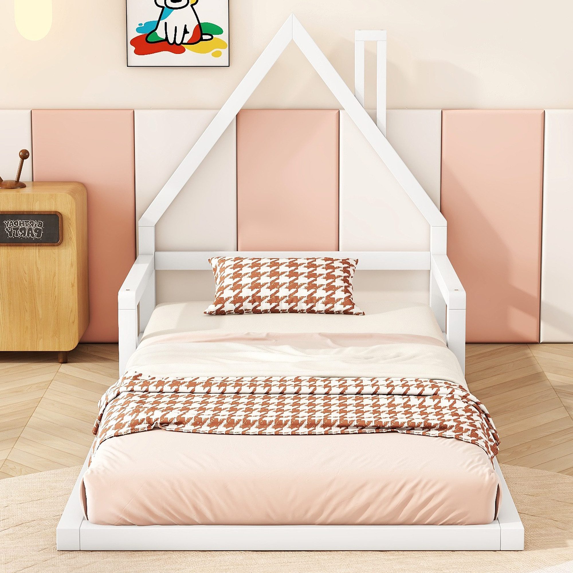 REDOM Kinderbett Hausbett Flachbett, Hausform, Kiefer massiv (Hausform, Kiefer massiv, einfache Form, 90x200 cm), ohne Matratze