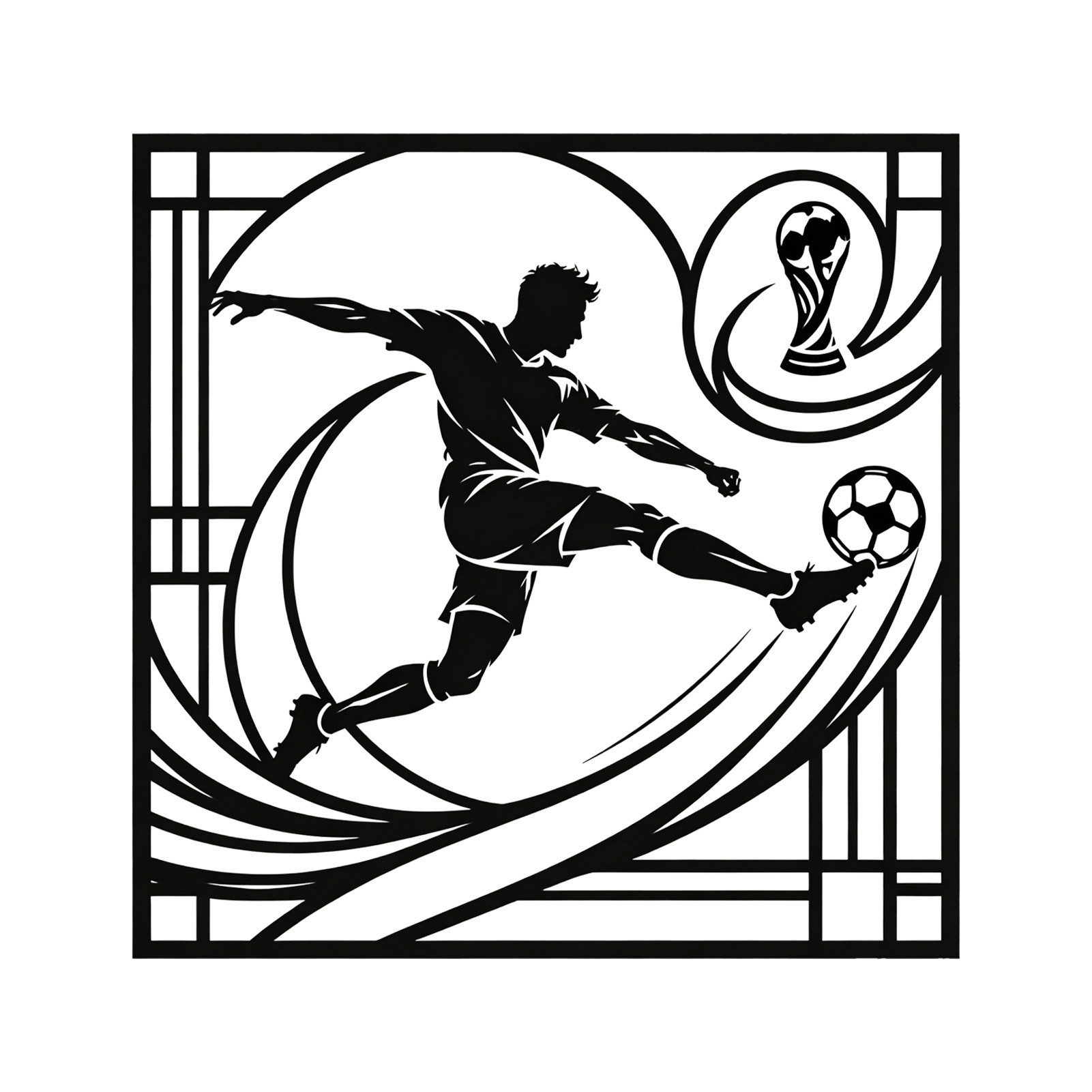 Jumpeak Wanddekoobjekt FIFA-Weltmeisterschaft Wanddekoration,Dynamische Linien,Schussmoment, Metall,4 Farben,WM spokal,Sportkunst,Fußballspiel,Spieler,53×53cm