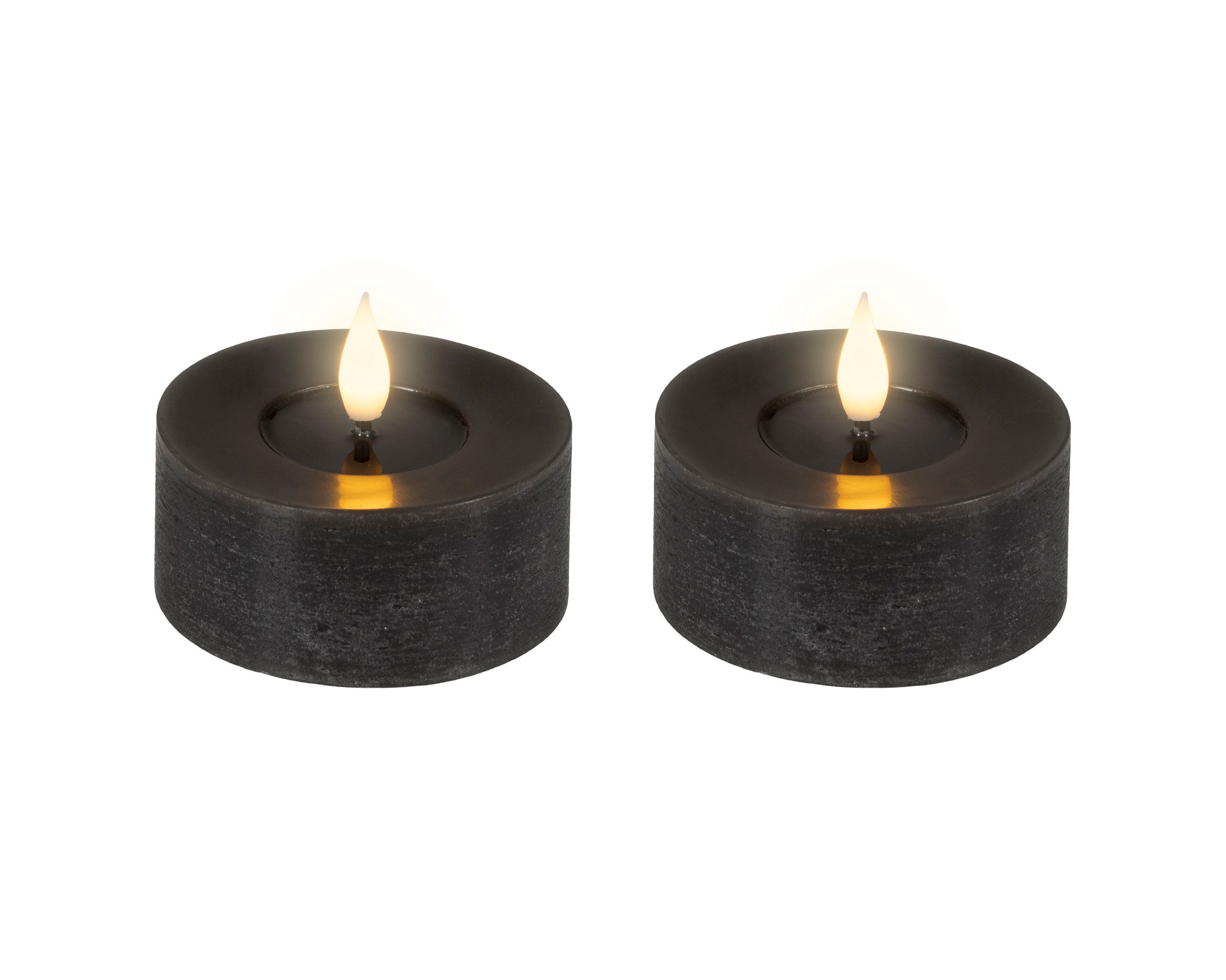 Lumineo LED-Kerze, Timer, warmweiß, LED Kerzen 6x7,5cm mit Timer Wachs 2 Stück - Flacker-Effekt Schwarz