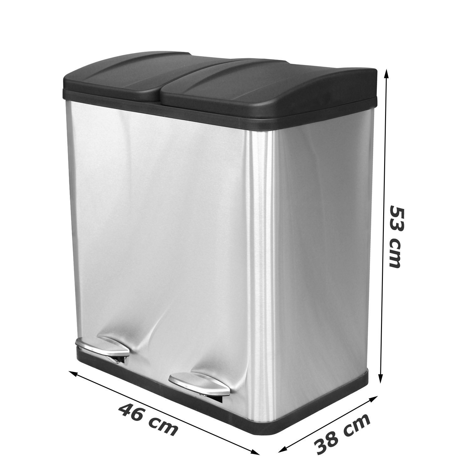 Doppel-Mülleimer 2x 25 Liter – Recyclingbehälter Mit Deckel, 50x55x30 Cm – Für Küche, Bad, Büro