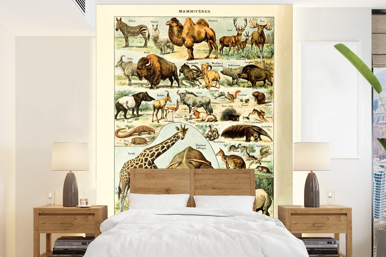 MuchoWow Fototapete Tiere - Kamel - Giraffe - Jahrgang - Adolphe Millot, Matt, bedruckt, (4 St), Montagefertig Vinyl Tapete für Wohnzimmer, Wandtapete