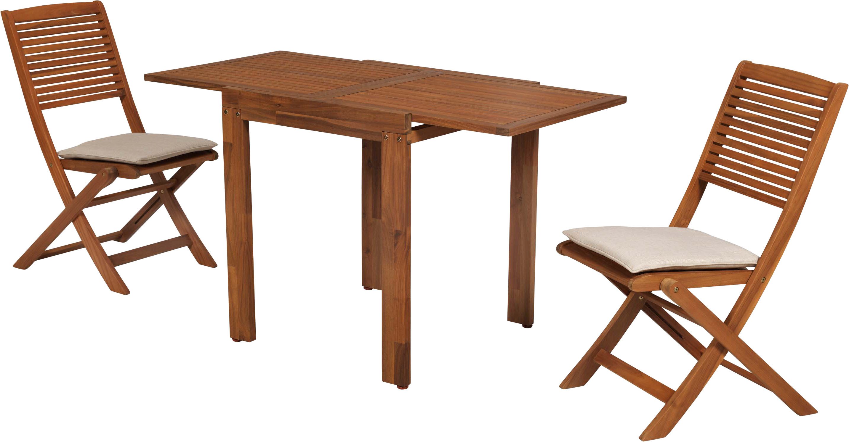 MERXX Balkonset Bali, (Set, 5-tlg), inkl. 2 Klappstühle, 2 Sitzkissen, 1 Balkonausziehtisch