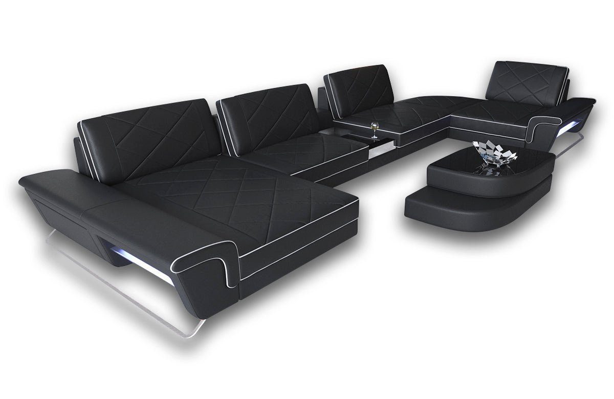 Bari Ledersofa, Form mit Rückenlehnen, Dreams Sofa LED, U Sofa Wohnlandschaft verstellbare Designersofa Couch, Leder