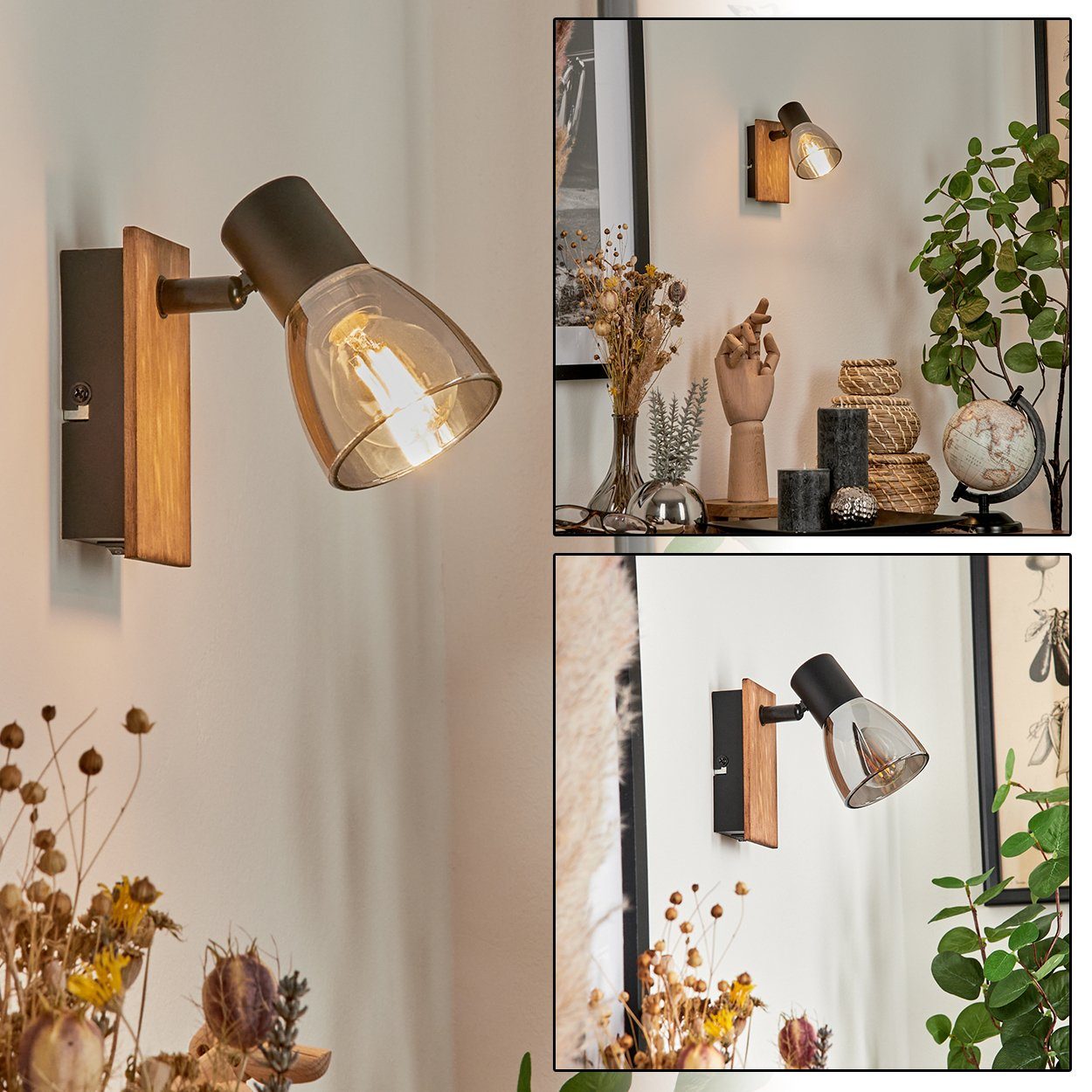hofstein Wandleuchte »Buscoldo« Wandlampe aus Metall/Holz/Glas günstig online kaufen