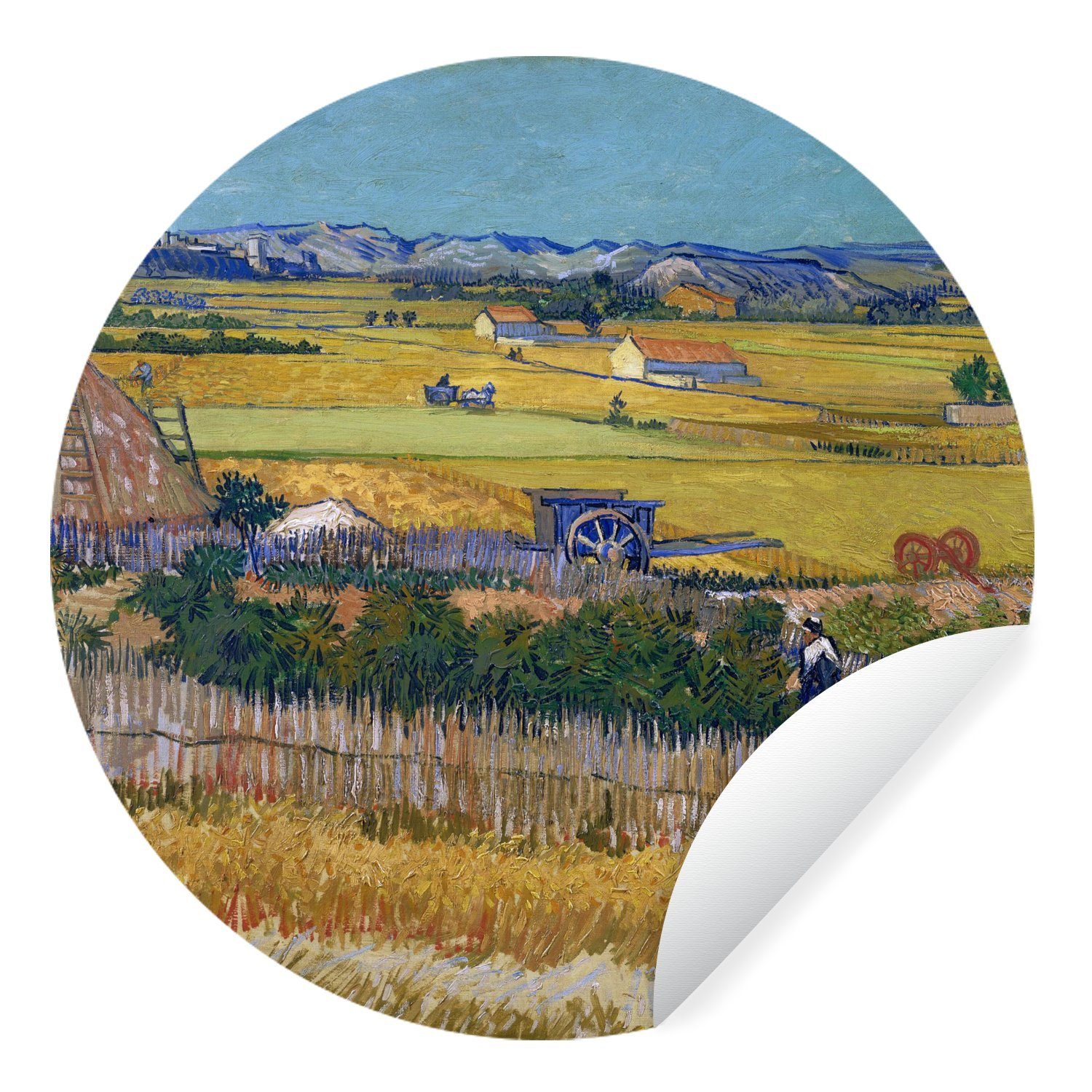 Rund, Gogh Wohnzimmer - von Vincent Tapetenaufkleber, MuchoWow St), Kinderzimmer, van für Tapetenkreis Die Ernte Wandsticker (1 Gemälde