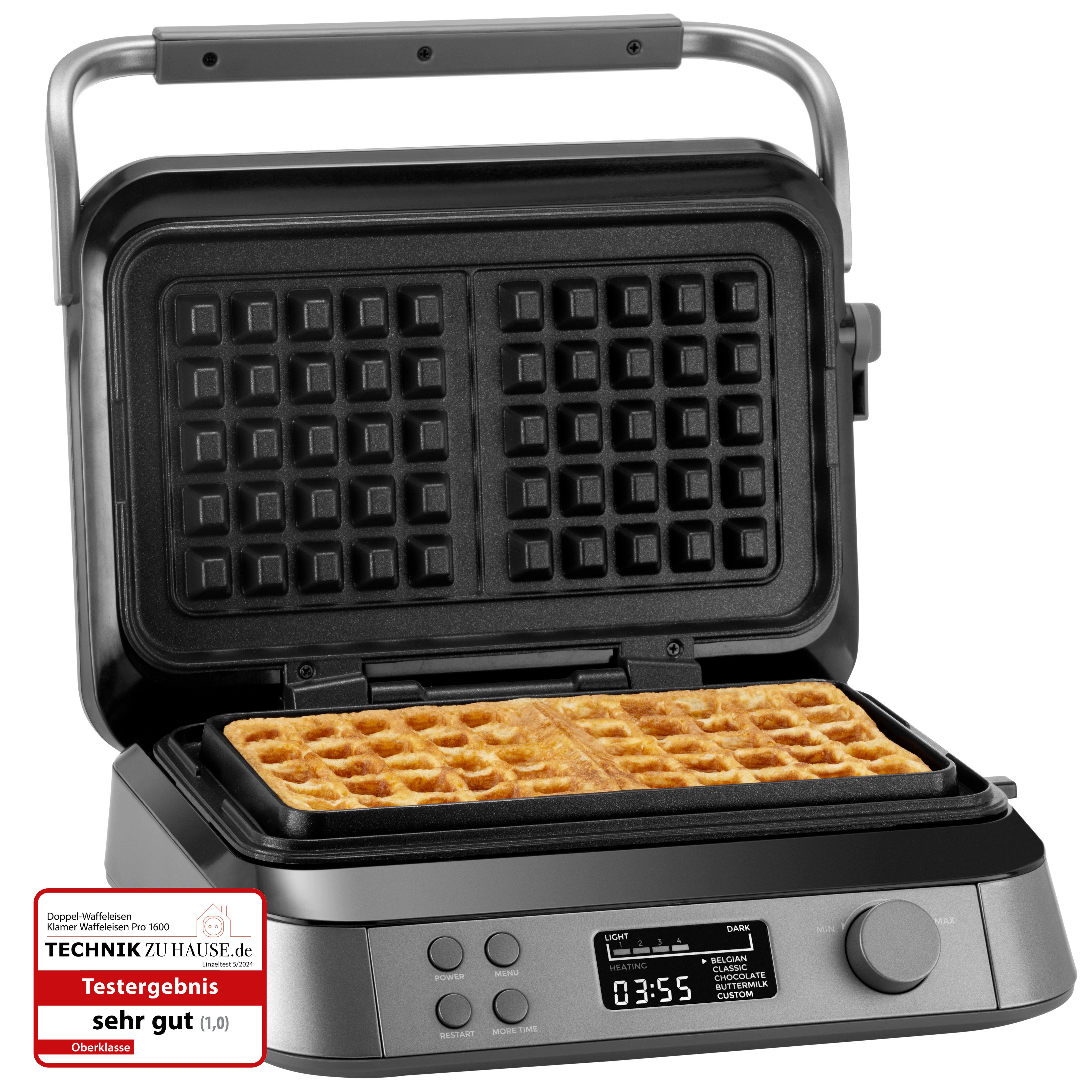 KLAMER Waffeleisen Belgische Waffel, Waffeleisen doppelt mit 7 Stufen und 5 Programmen, …, 1600 W, schnelle Waffeln, gleichmäßige Bräunung, Signalton bei Start/Ende