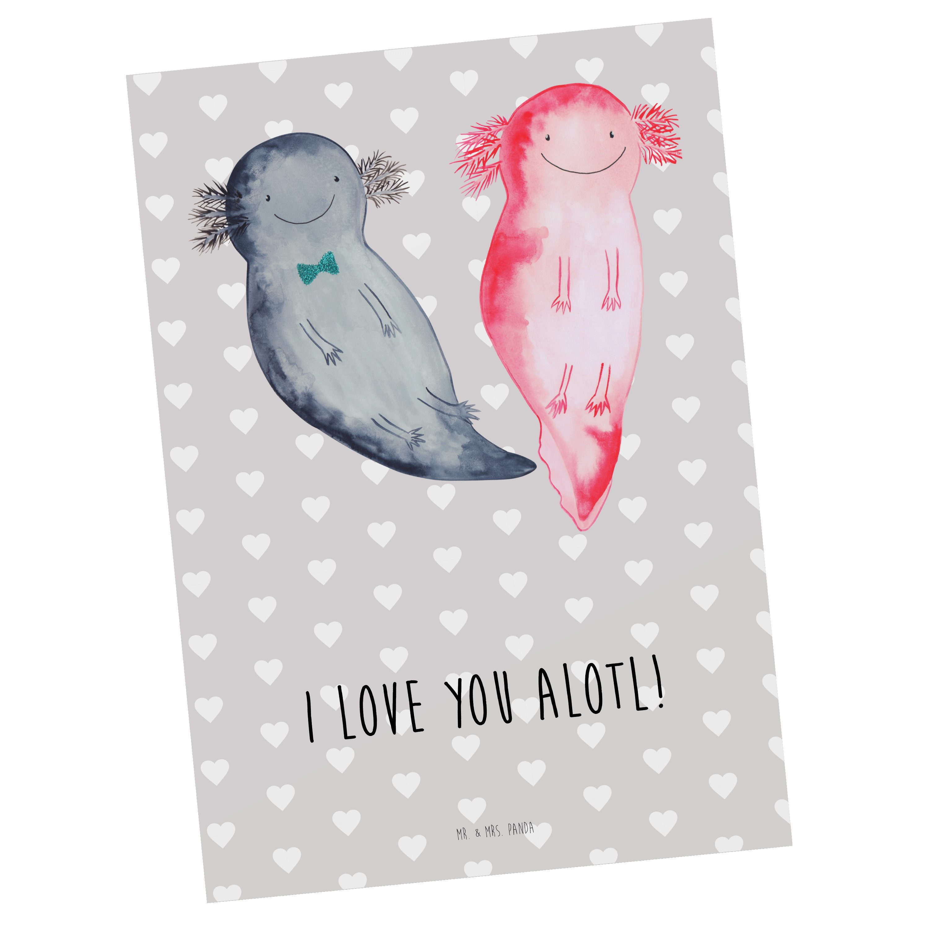 Mr. & Mrs. Panda Postkarte Axolotl Liebe - Grau Pastell - Geschenk, Ehemann, Geschenkkarte, Hoch | Grußkarten