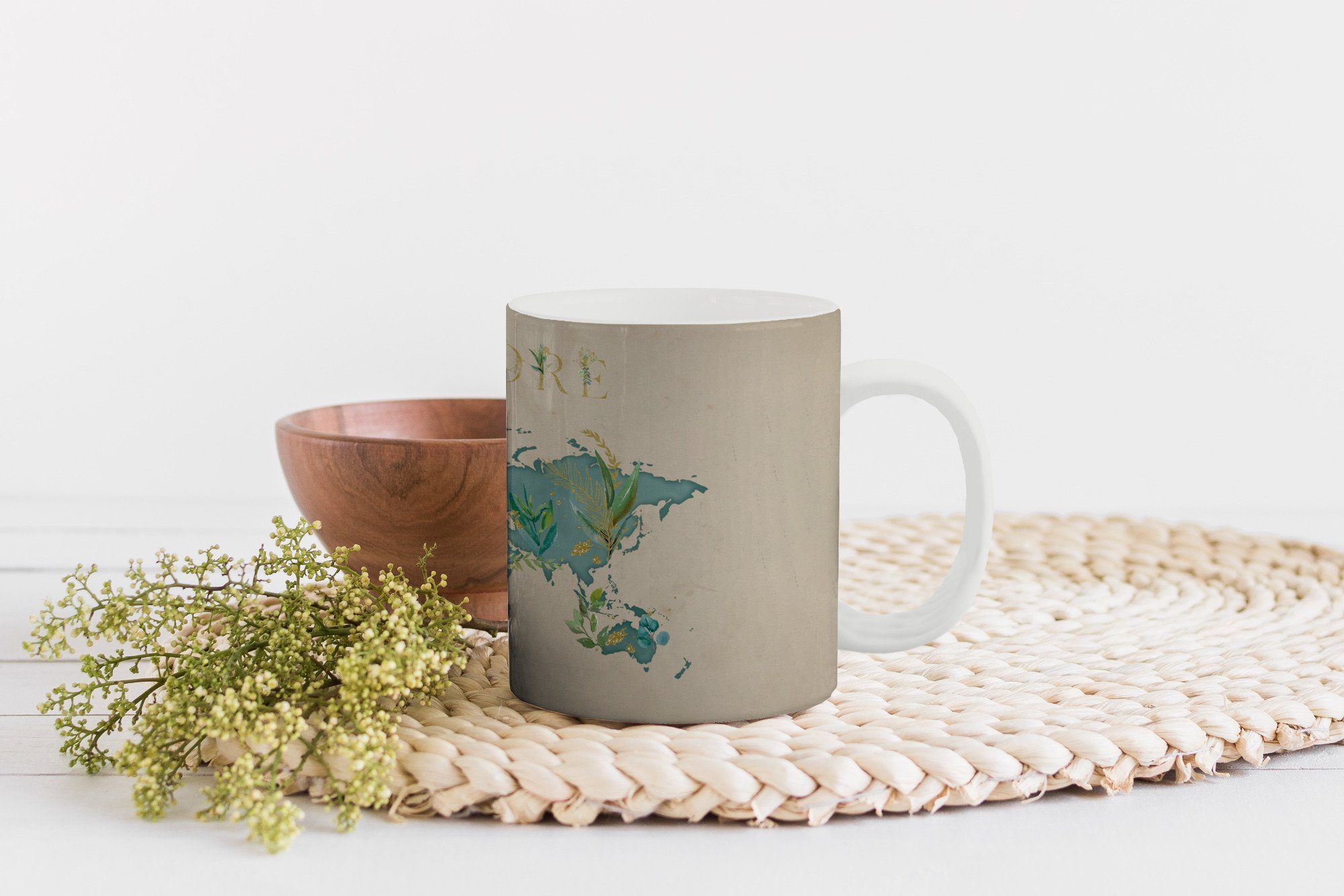 MuchoWow Tasse Weltkarte - Pflanzen Geschenk Wasser, Kaffeetassen, Teetasse, Teetasse, - Keramik, Becher