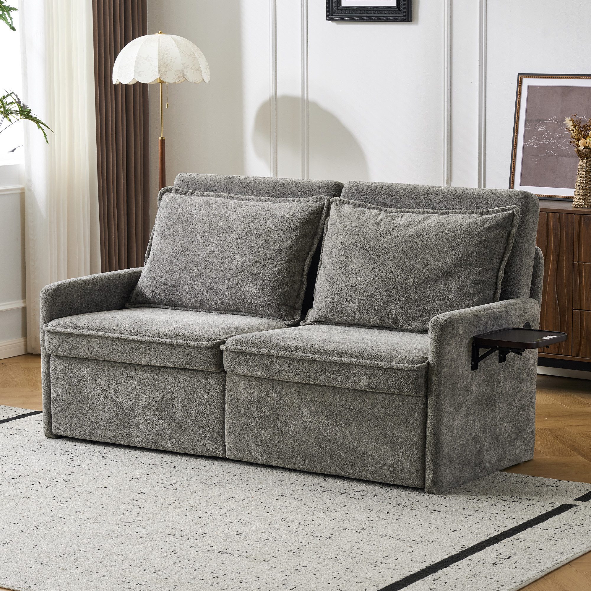 Leawin Sofa Sofa mit Schlaffunktion aus Chenille – Sofas Wohnzimmer mit USB, Weich gepolstertes Chenille-Funktionssofa mit Relaxfunktion
