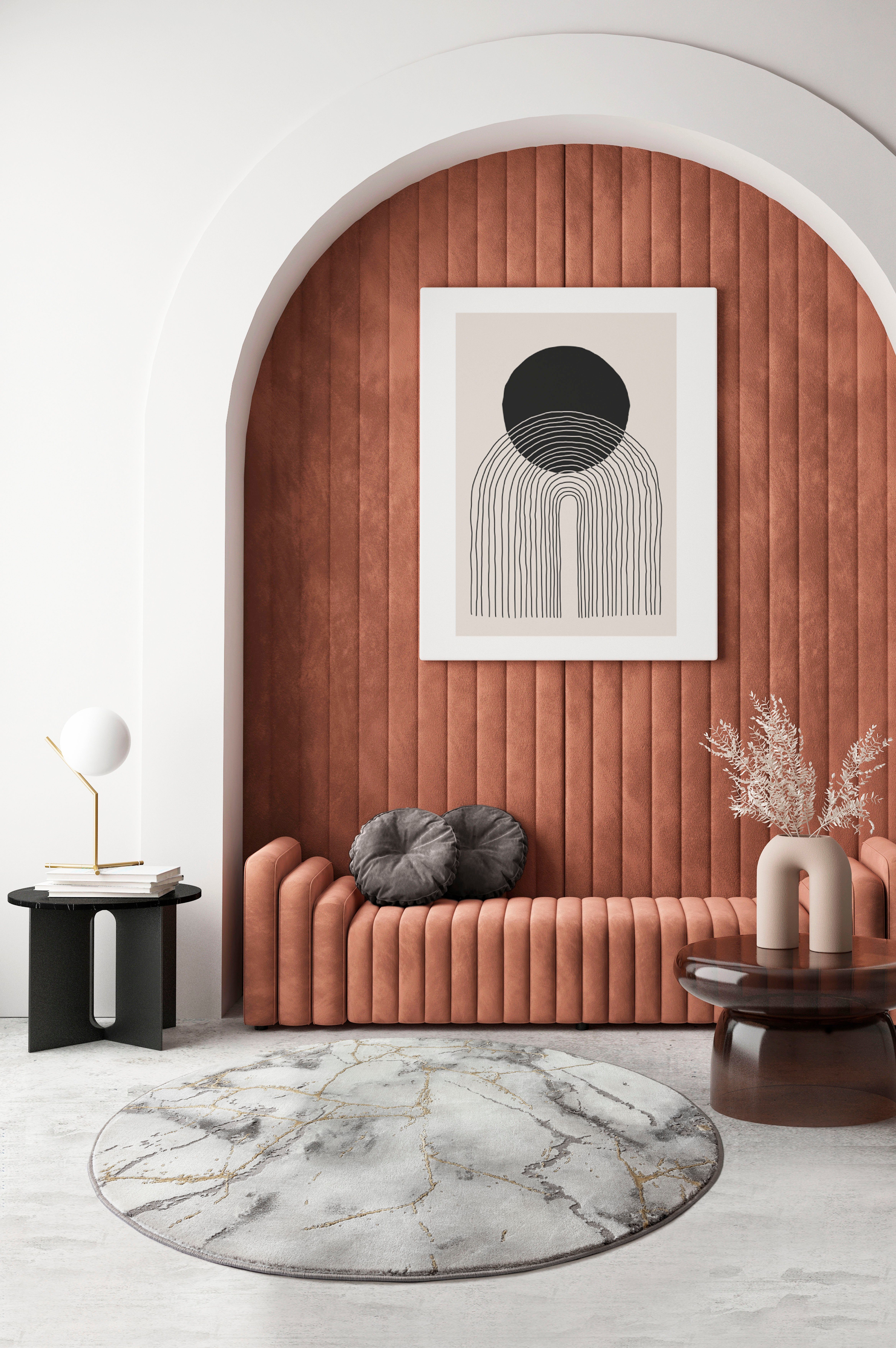 OTTO home Teppich Juliet, rund, Höhe: 12 mm, modernes Marmor-Design, Kurzflor, pflegeleicht, weich