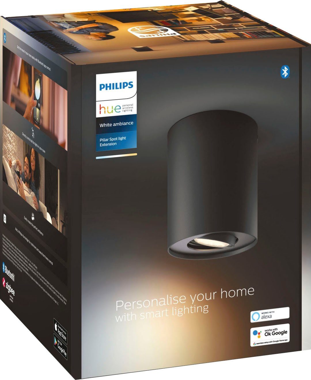 LED Pillar, Philips Dimmfunktion, wechselbar, Leuchtmittel Flutlichtstrahler Hue Warmweiß