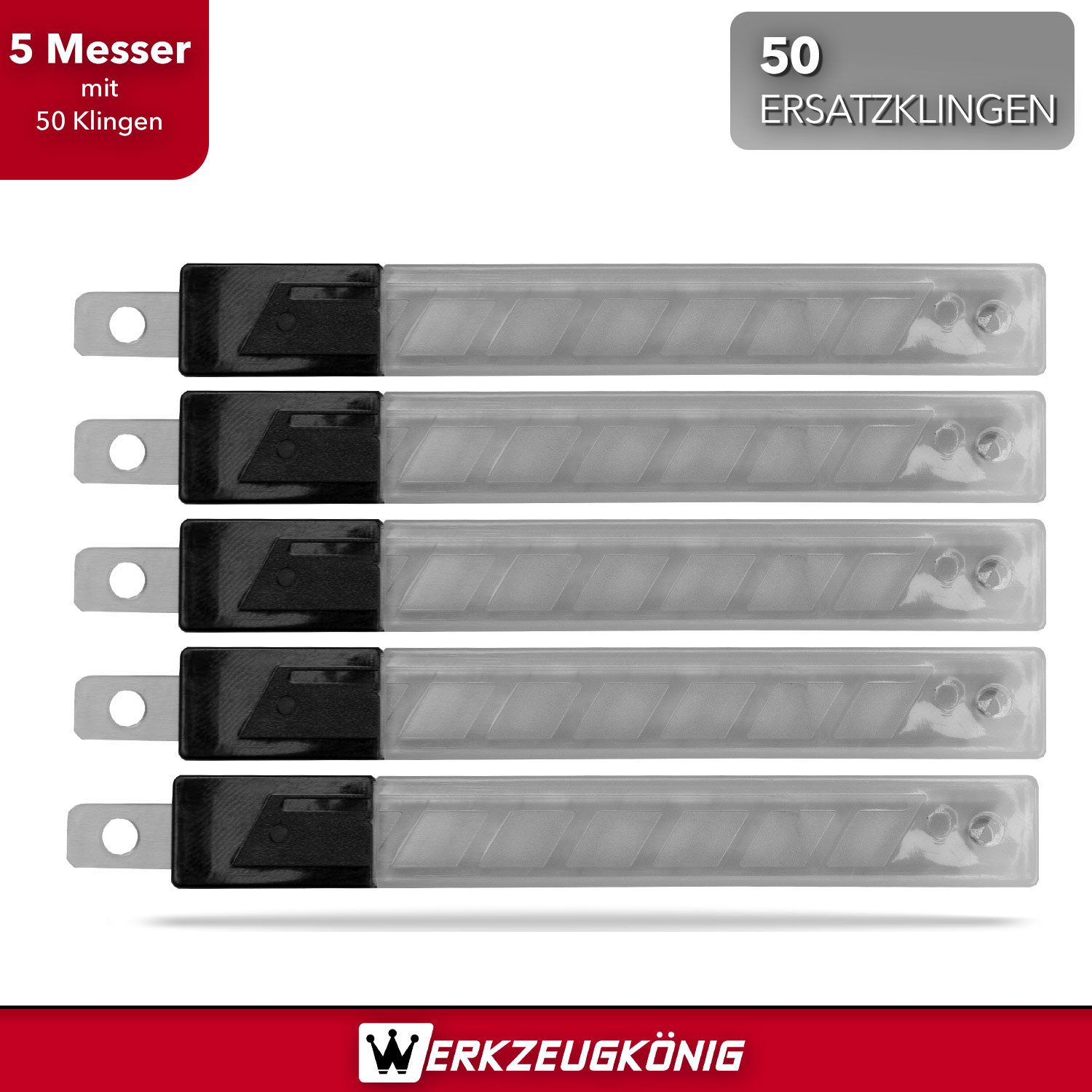 Werkzeugkönig Cuttermesser 9mm + Ersatzklingen, Klinge: 0,9 cm, (5-tlg), mit Feststell- und Abbrech-Funktion - inklusive 10 Ersatzklingen/ Stk – Bild 3 von 5