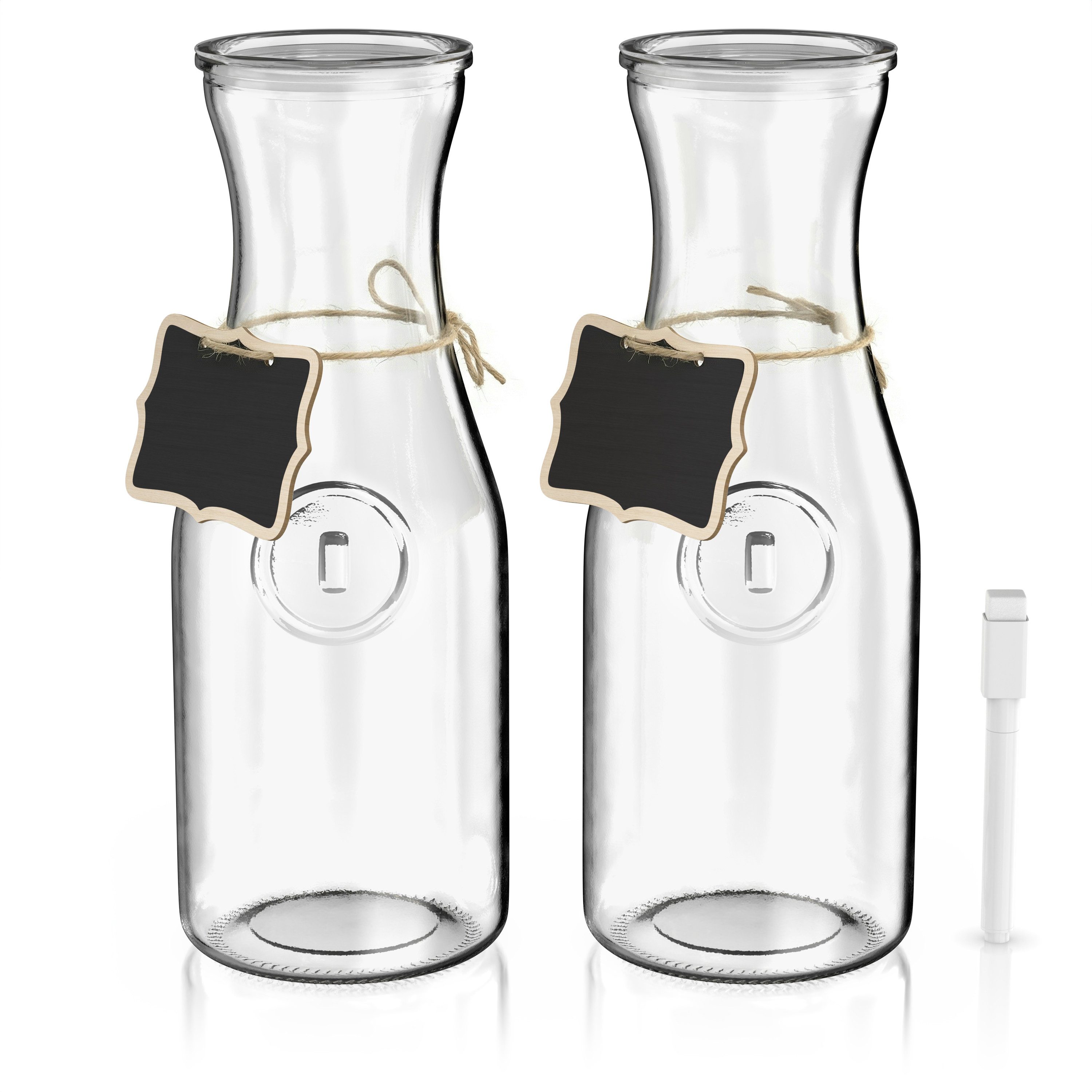 Arendo Karaffe Glaskaraffe mit Deckel, Wasserkaraffe, Glaskrug 2er Set 1L, (2-tlg), Kalt- und Warmgetränke, 1000 ml, hochwertiges, robustes Klarglas