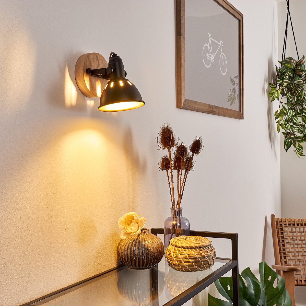 hofstein Wandleuchte »Arazane« Wandlampe aus Metall in schwarz-gold und Holz, ohne Leuchtmittel, Retro Wandleuchte, 1xE14, Innenwandleuchte, dreh-/schwenkbar