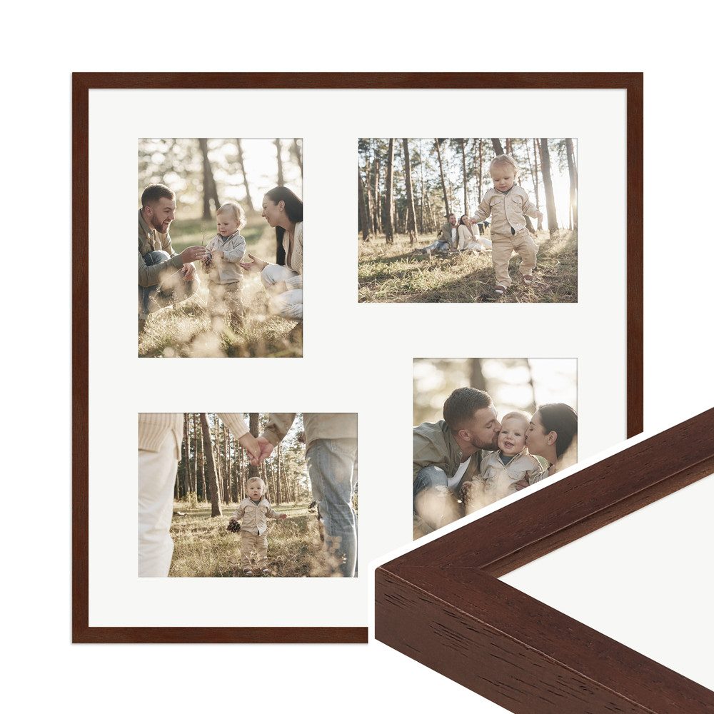 WANDStyle Galerierahmen G950 50x50 cm, für 4 Bilder, im Format 15x20 cm, aus Massivholz in der Farbe Nussbaum