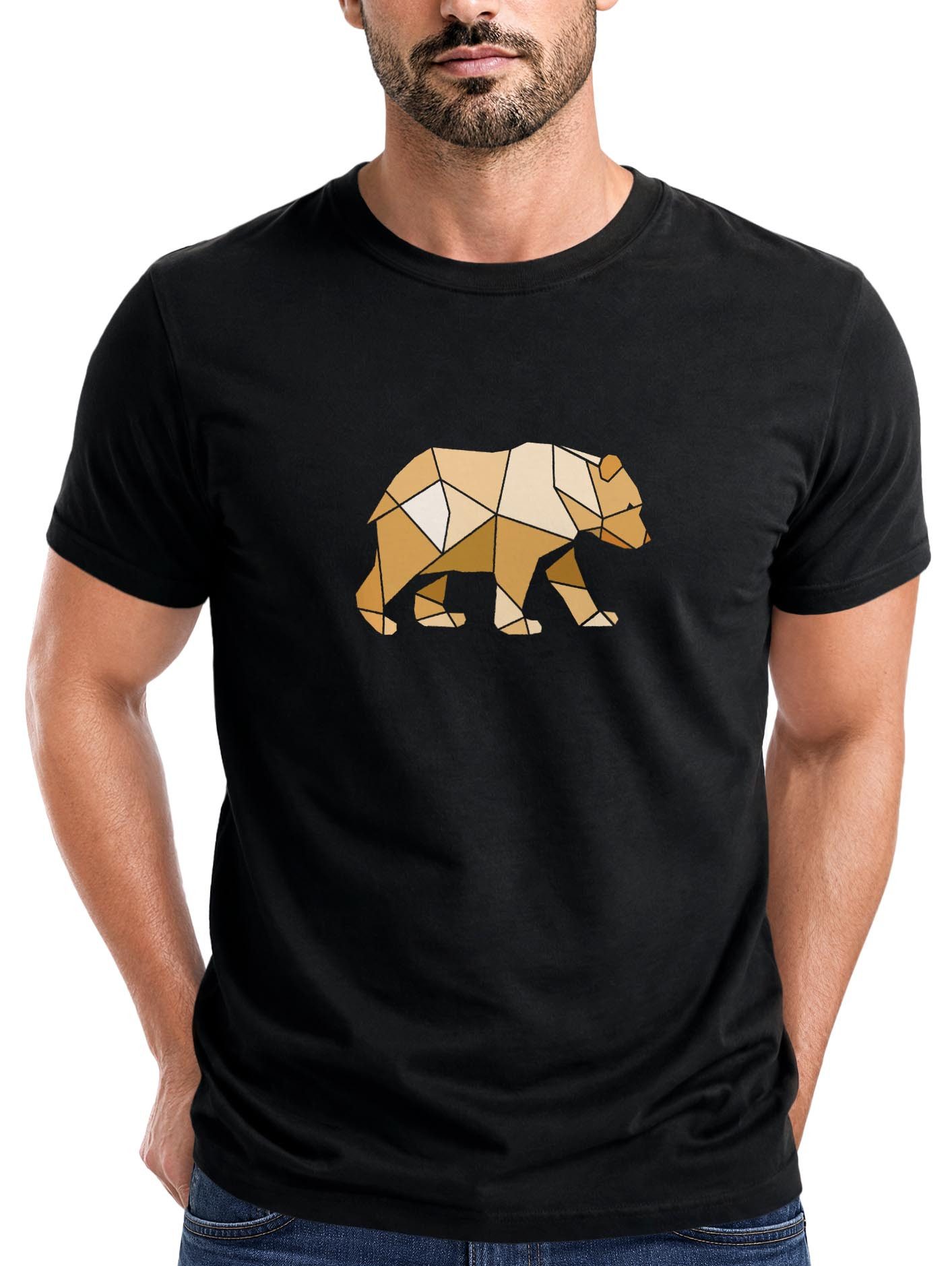 Neverless Print-Shirt Herren T-Shirt Bär Aufdruck Grafik Outdoor Polygon Motive Printshirt mit Print