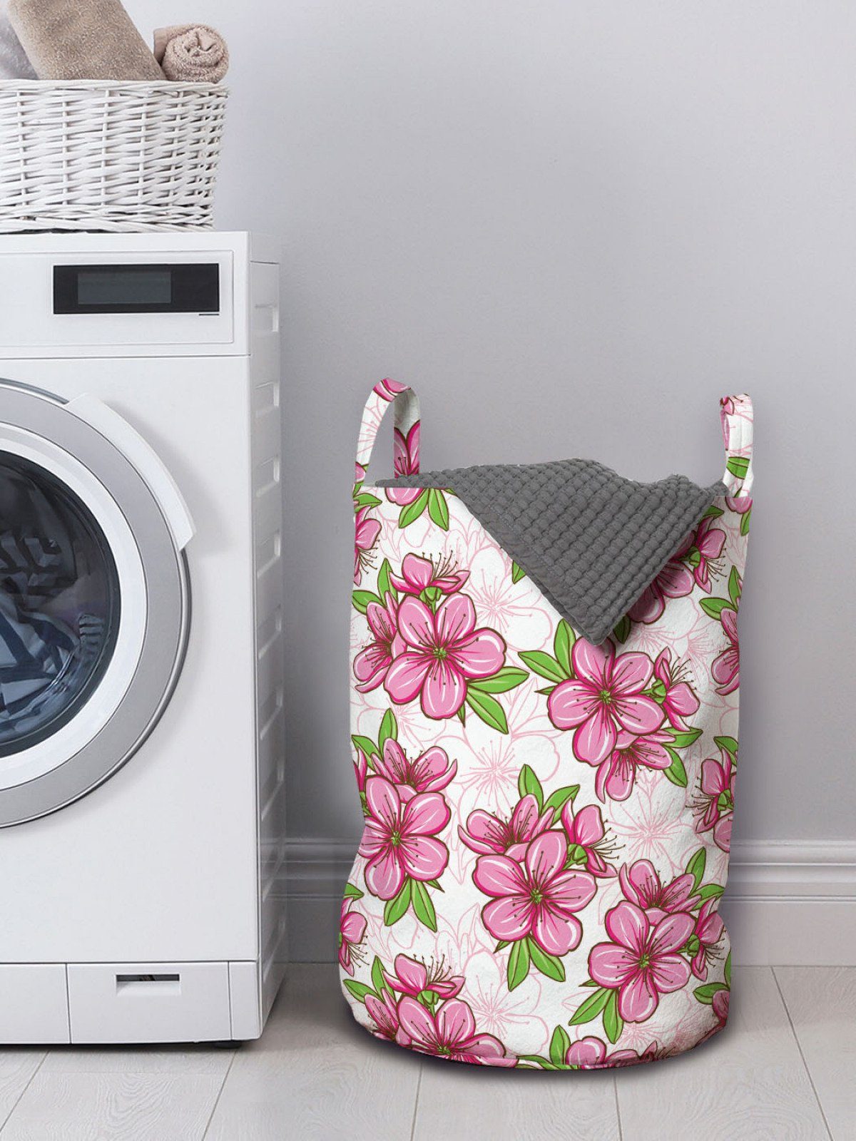 Abakuhaus Wäschesäckchen Wäschekorb mit Oriental für Griffen Kordelzugverschluss Waschsalons, Mandelblüte Blume