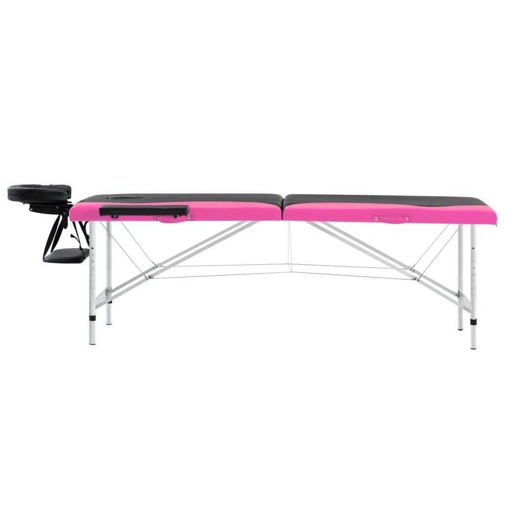 vidaXL Massageliege 2-Zonen Klappbar Aluminiumgestell Massageliege und Rosa Schwarz