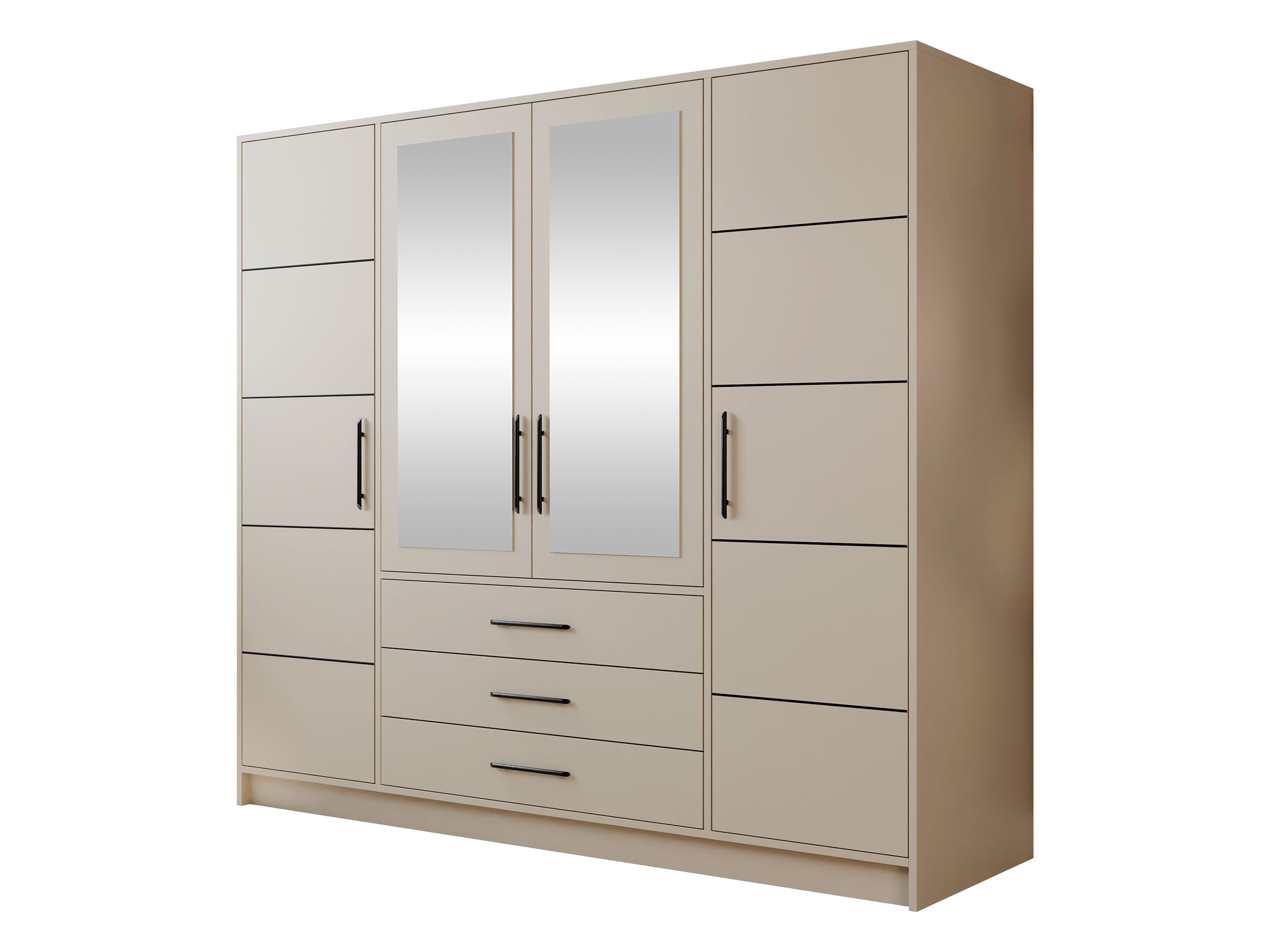 MIRJAN24 Kleiderschrank Bali 4D (mit Drehtüren, Spiegel und Schubladen) Schrankaufsatz als Option