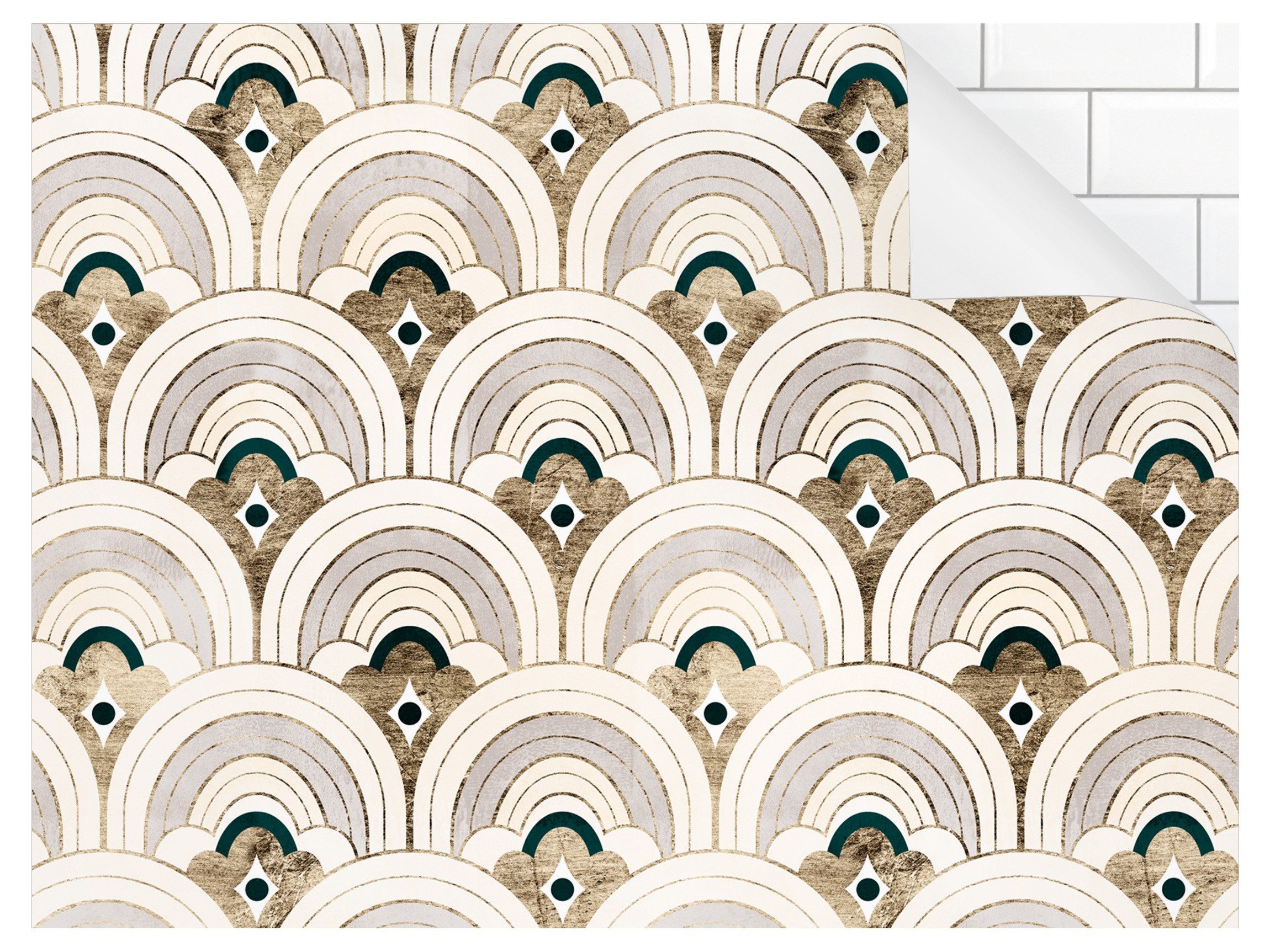 Bilderdepot24 Küchenrückwand selbstklebend gold Muster Vintage, (1-tlg., Nischenrückwand - für Fliesenspiegel ohne Bohren - matt), Nischenrückwand fugenlos Wandpaneel Küche Herd