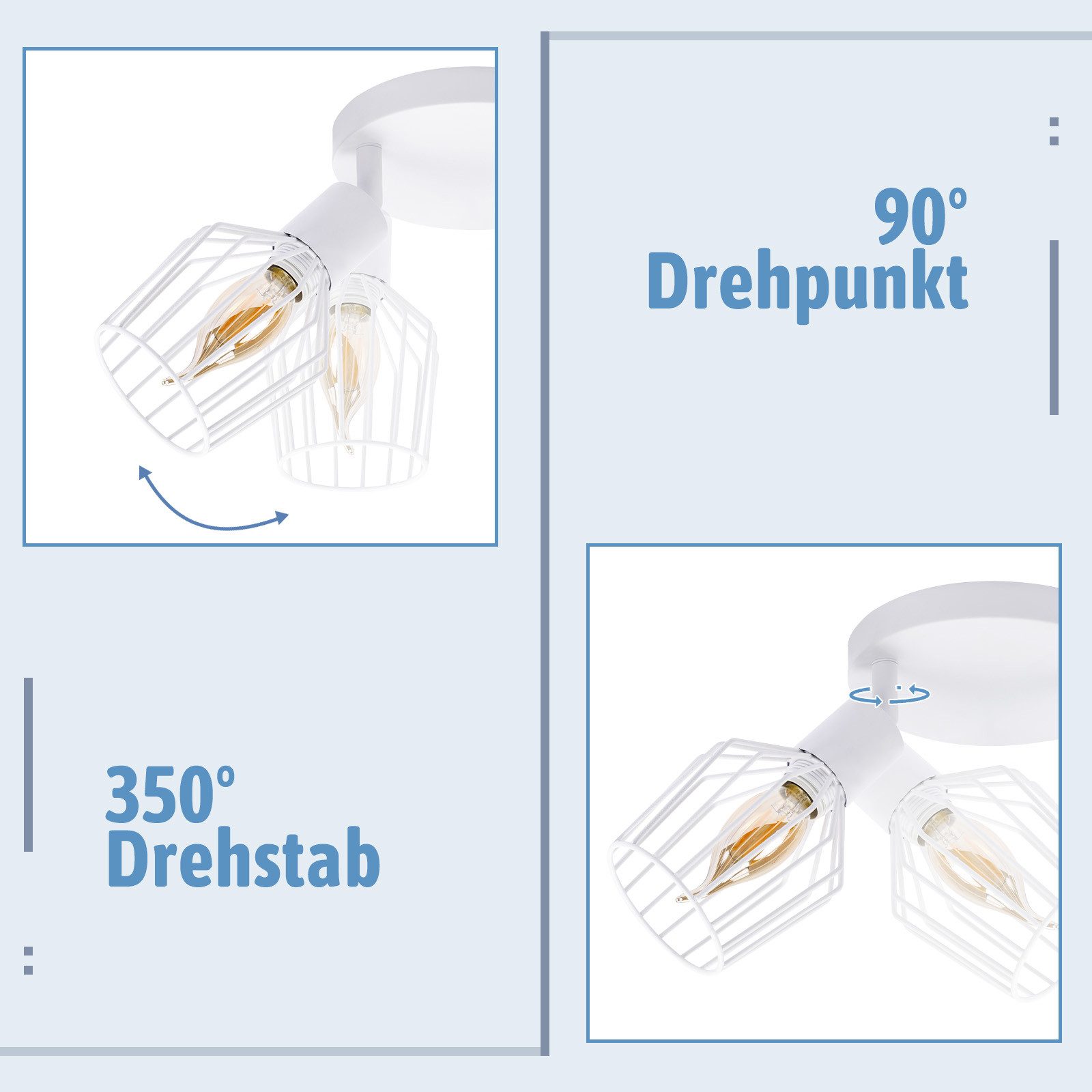 Zmh Faretto Da Soffitto Bianchi 3 Luci E14 Metallo Rotondi Orientabili 350° Industriali Per Corridoio Soggiorno