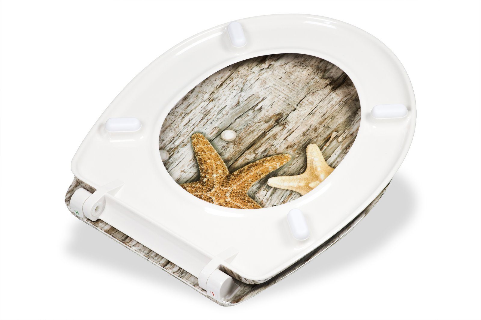 Stabilo Sanitär WC-Sitz WC-Sitz "Starfish" Toilettensitz Klositz (Komplett-Set, mit Edelstahl-Befestigungsschrauben), WC-Sitz mit Absenkautomatik, pflegeleicht.