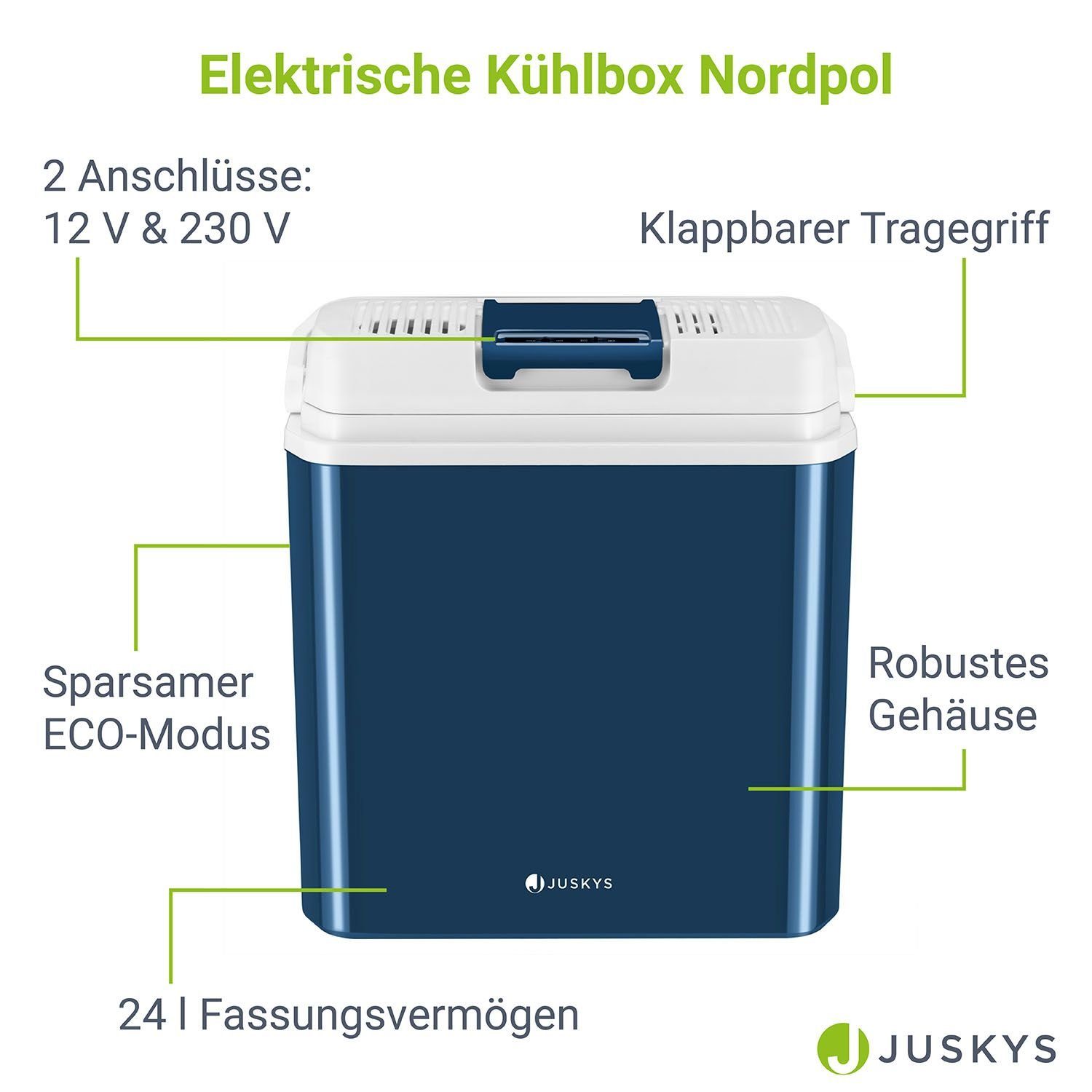 Juskys Kühlbox Nordpol, 24 l, leicht und mobil, mit ECO-Modus, 12 & 230 V  Anschluss
