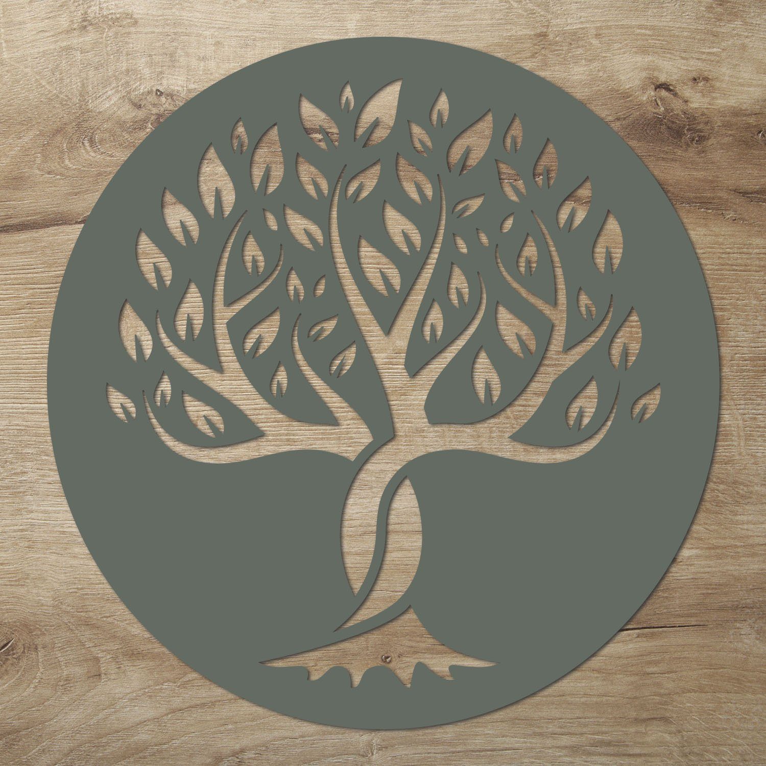 Namofactur 3D-Wandtattoo Wandtattoo Schild 'Baum des Lebens', Wanddeko aus Holz Grau