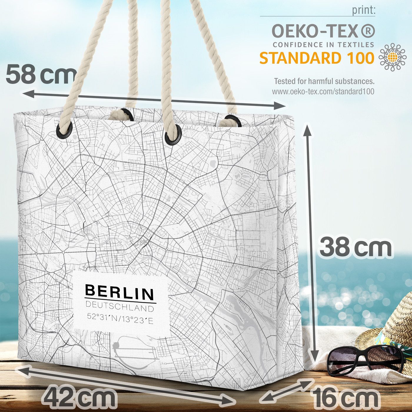 VOID Strandtasche (1-tlg), Berlin Map Beach Bag Hauptstadt Karte Stadt-Plan Berliner Bär Deutsch