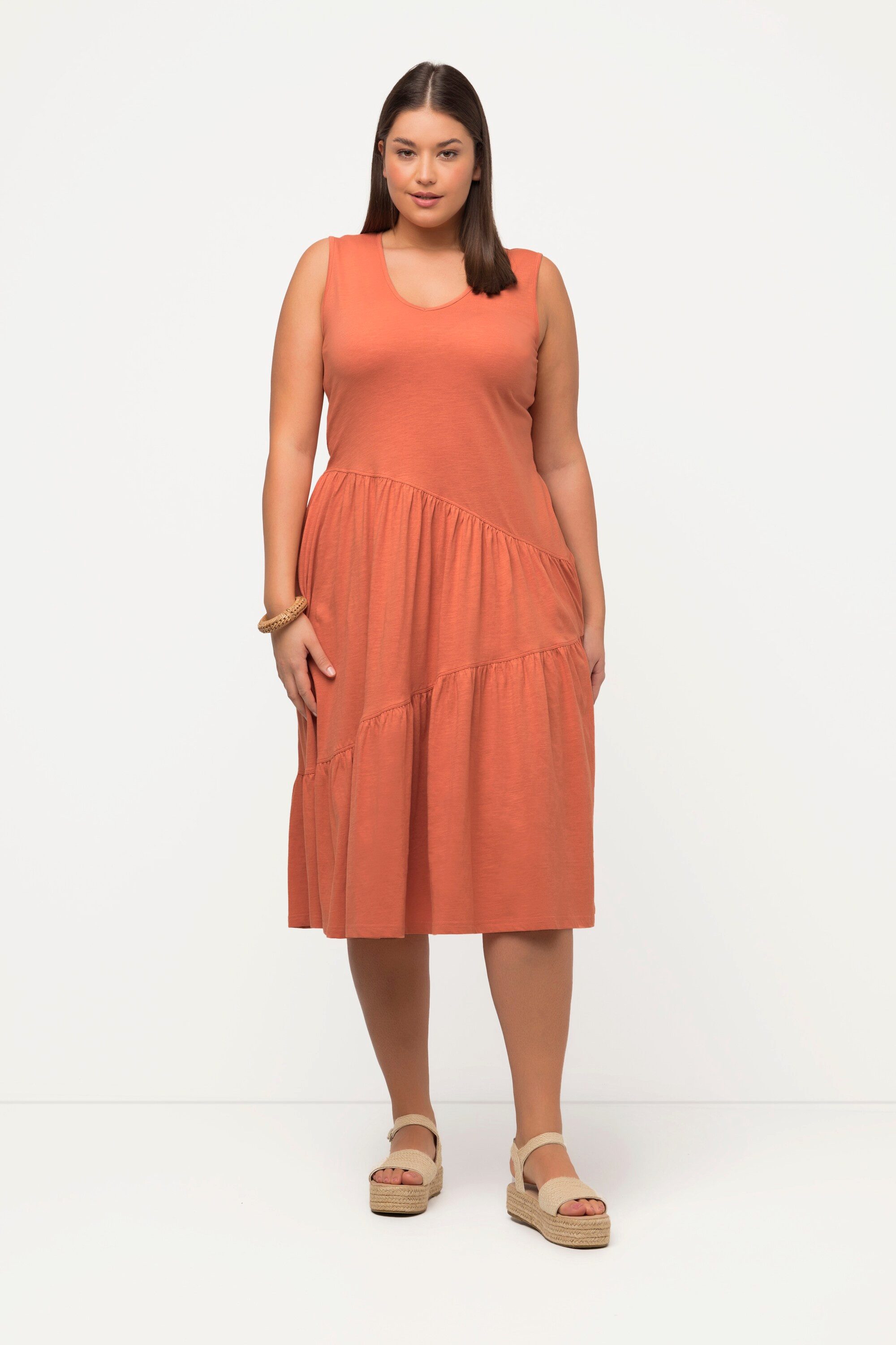 Ulla Popken Midikleid Midikleid A-Linie V-Ausschnitt günstig online kaufen