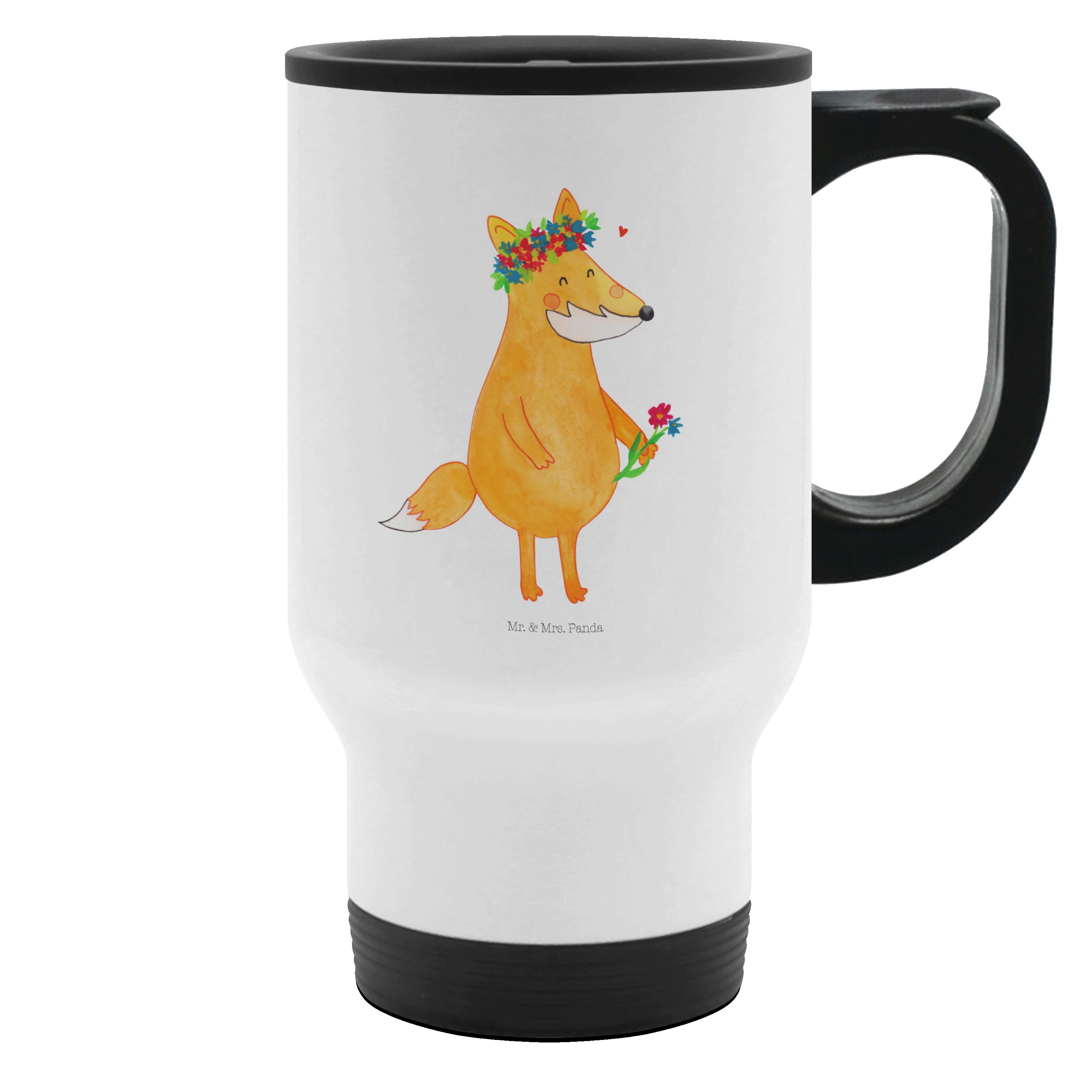 Mr. & Mrs. Panda Thermobecher Fuchs Blumen, Thermobecher To Go, Weiß, Blumen, Ich, Go, Liebe, Boho, Edelstahl, Thermobecher Auslaufsicher Blumenkranz Autobecher