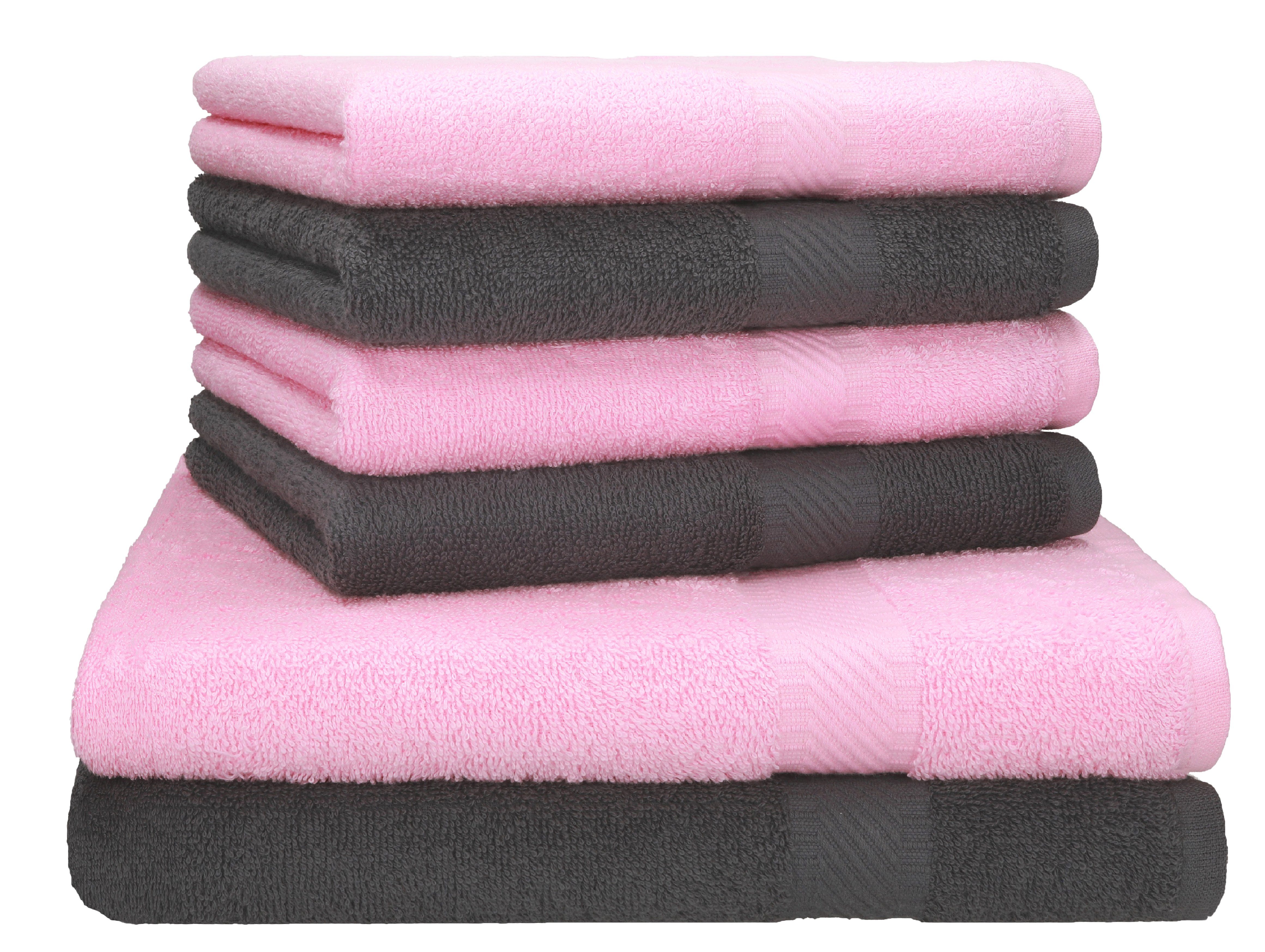 Betz Handtuch Set Palermo 6er 2x Liegetücher 70x140 cm 4x Handtücher, 100% Baumwolle anthrazit/rosé