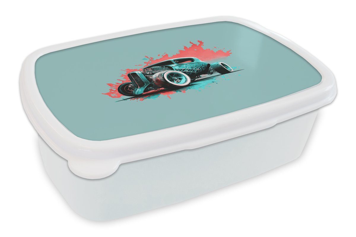 MuchoWow Lunchbox Auto - Oldtimer - Farbe - Grün, Kunststoff, (2-tlg), Brotbox für Kinder und Erwachsene, Brotdose, für Jungs und Mädchen weiß