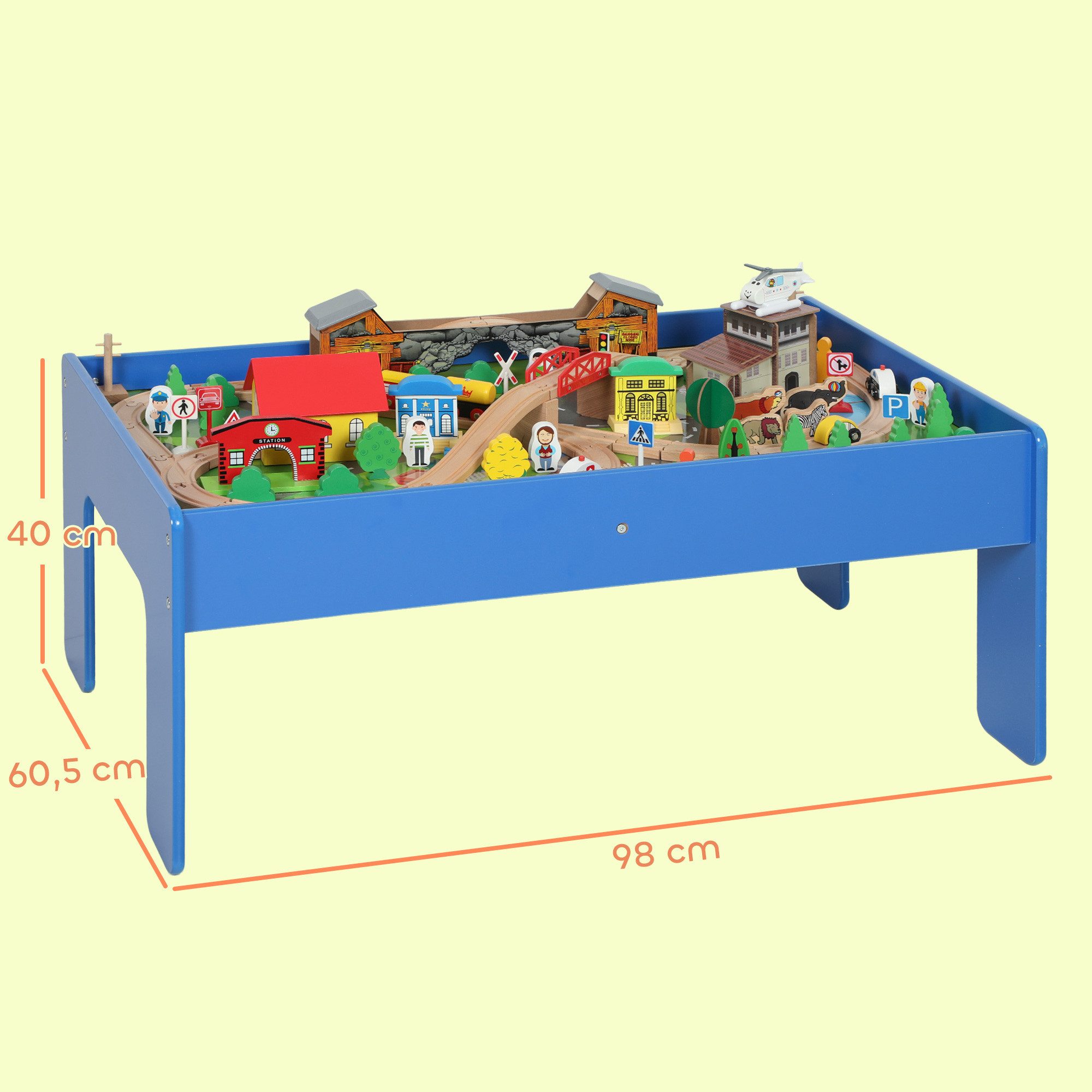 AIYAPLAY Spielzeug-Eisenbahn Holzeisenbahn, abnehmbare Tischplatte, Eisenbahntisch aus Holz, (Spieltisch aus Holz, 1-tlg., 108-teiliges Eisenbahn-Set), für Kinder ab 3 Jahren, Blau