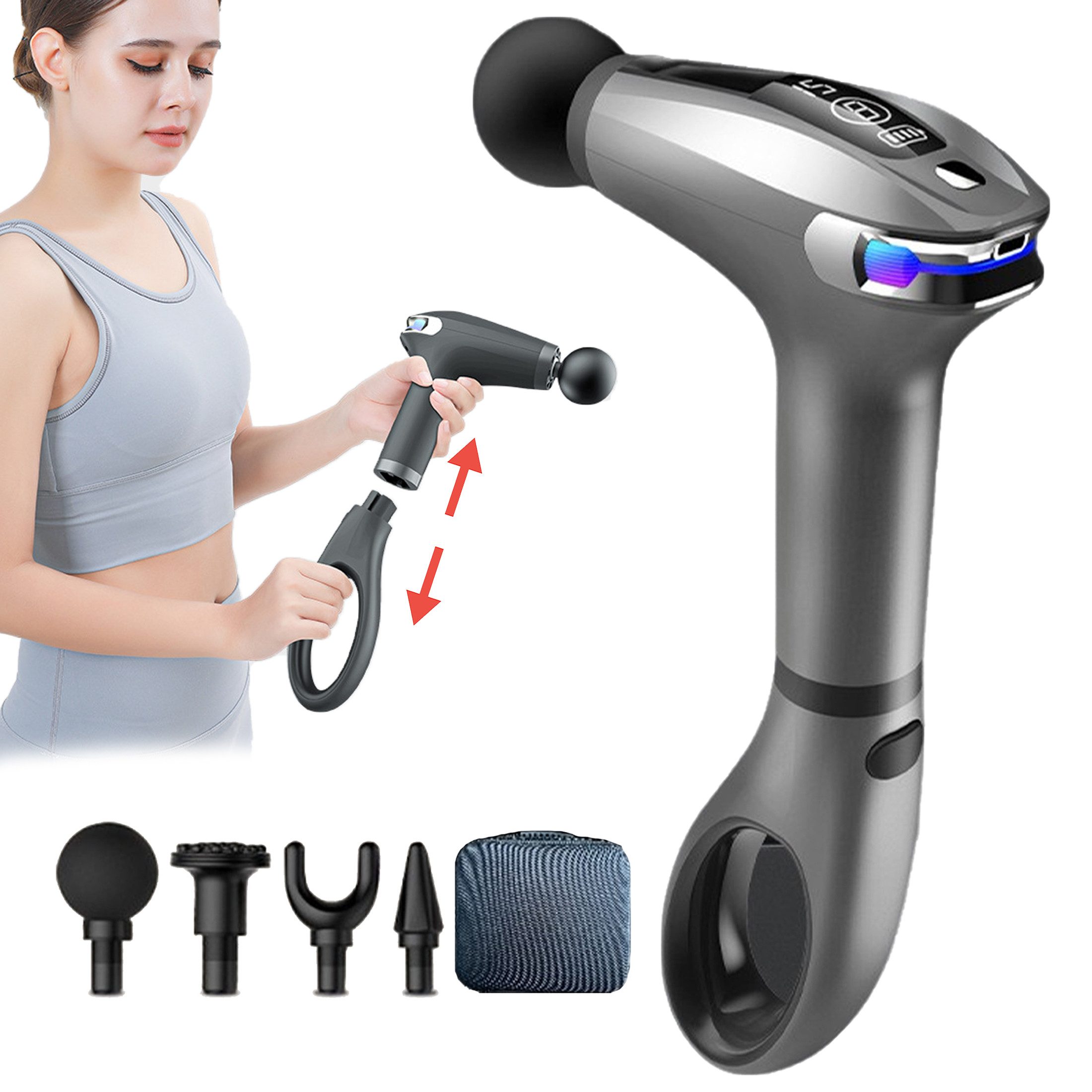 Massagepistole Rückenmassagegerät, Erweitertes Griffdesign, LED-Anzeige