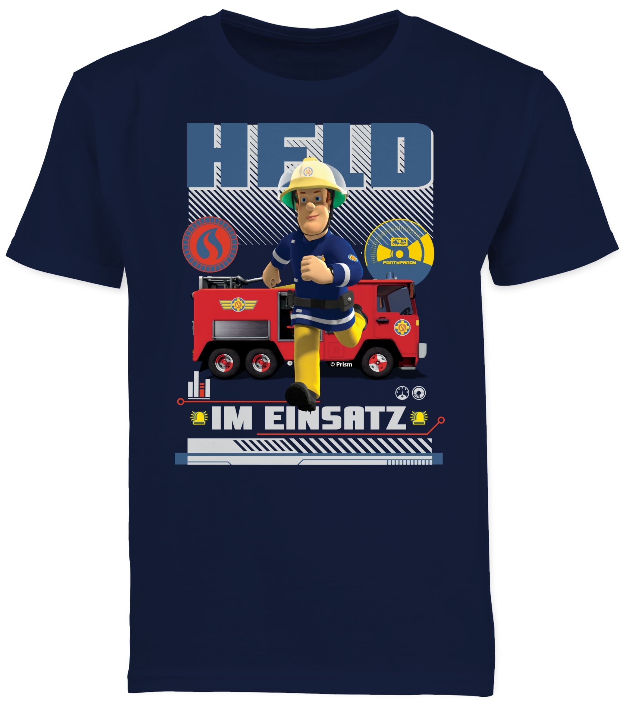 Dunkelblau Feuerwehrmann T-Shirt im Sam Jungen Einsatz Shirtracer 02 Held