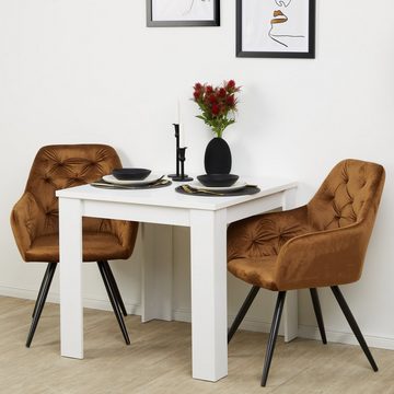 Homestyle4u Essgruppe Esstisch 80x80 cm Weiß Küchentisch mit 2 Stühlen Samt Braun Bronze, (Komplett-Set, 3-tlg)