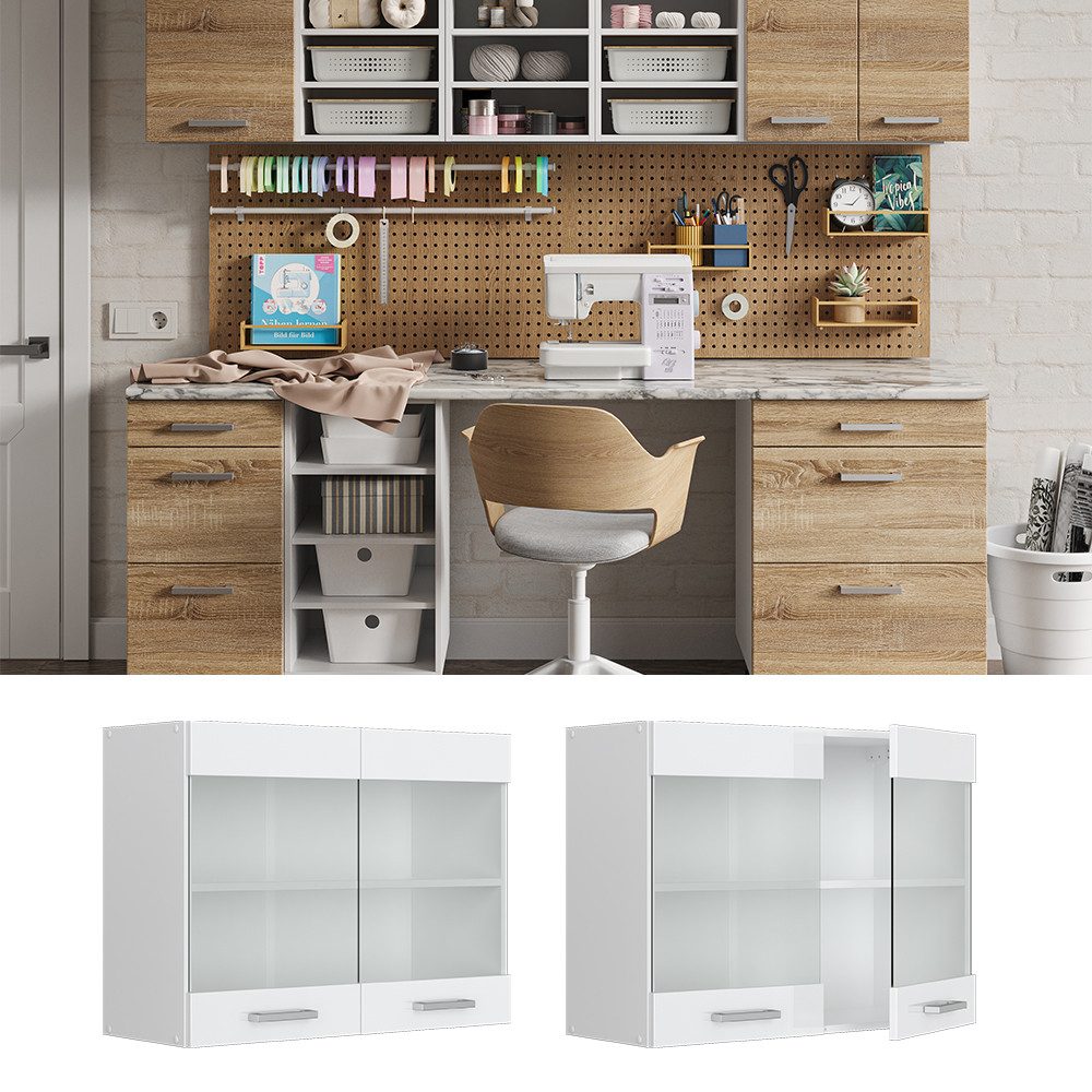 Vicco Schranksystem R-Line, Weiß Hochglanz/Weiß, 80 günstig online kaufen