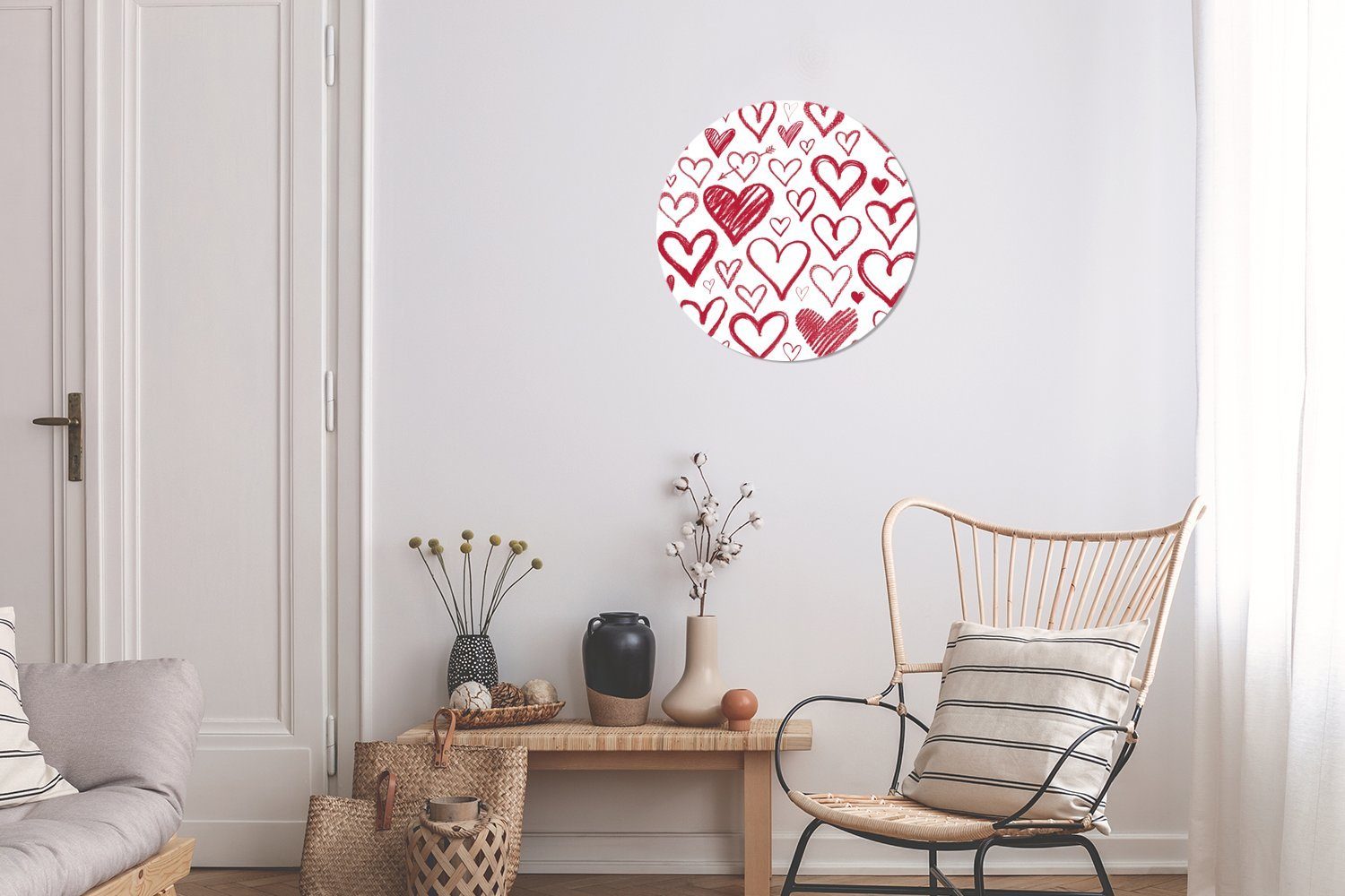 Rund, Tapetenkreis St), mehreren Wandsticker (1 mit weißem Herzen Hintergrund Eine Illustration Tapetenaufkleber, auf Kinderzimmer, für MuchoWow Wohnzimmer