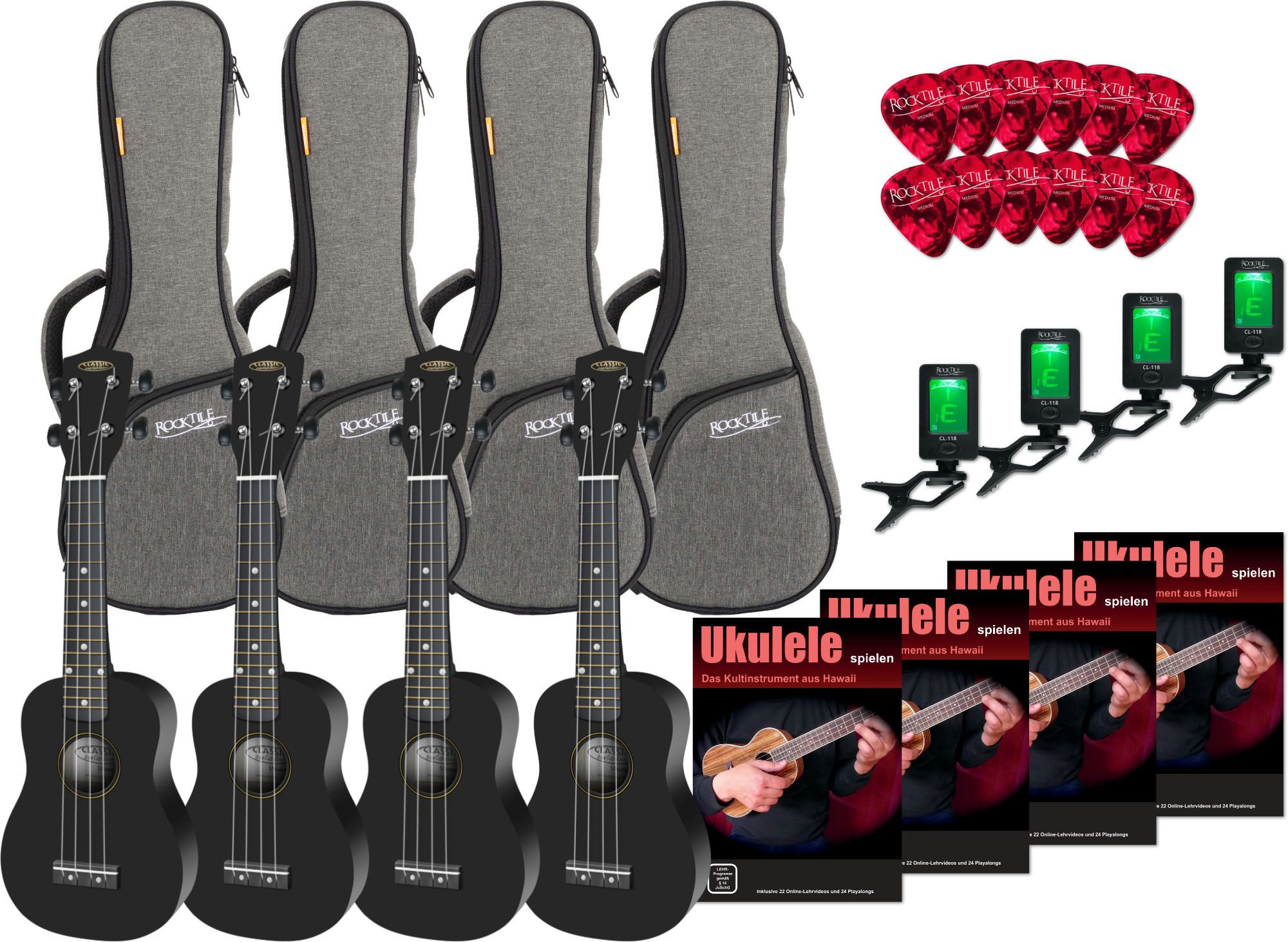 Classic Cantabile Ukulele Classic Cantabile US-100 Ukulelenset für die Schule Schwarz, Sopran, Spar-Set