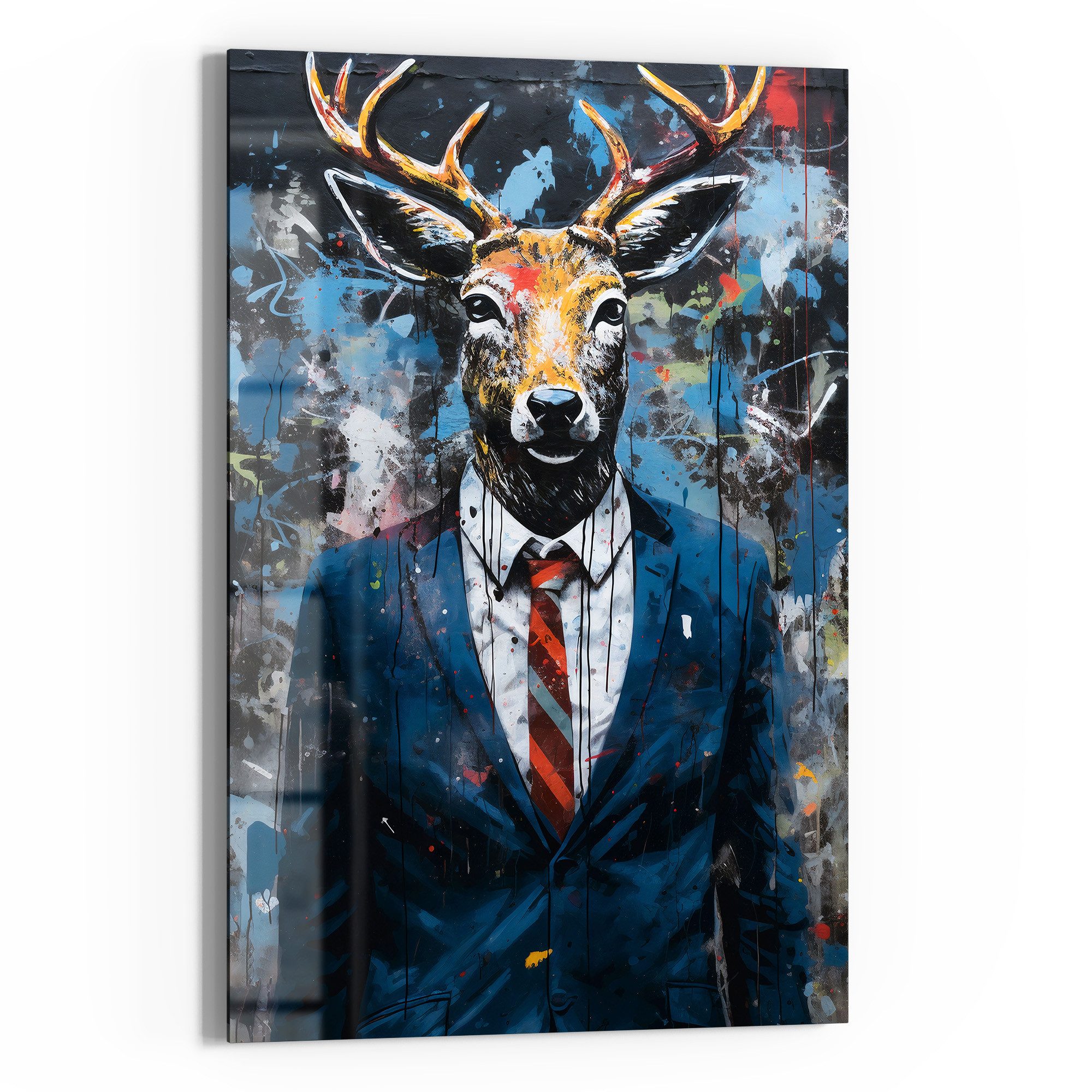 DEQOART Glasbild 'Hirsch im Anzug', 'Hirsch im Anzug', Glas Wandbild Bild s günstig online kaufen