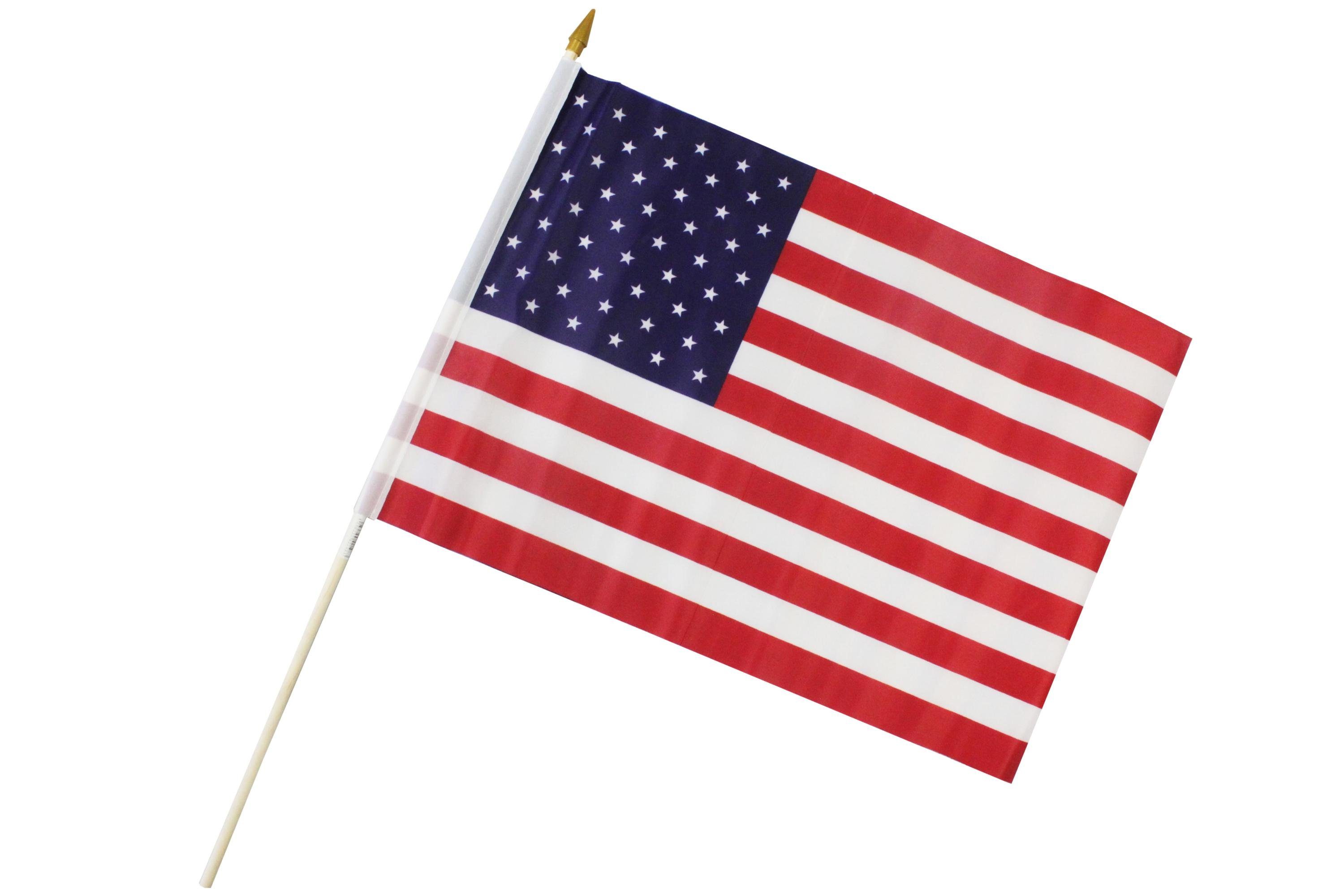 ELLUG Flagge Fahne Flagge 30 x 45cm mit Holzstab Höhe 60cm Handfahne Stockflagge Banner Fan USA