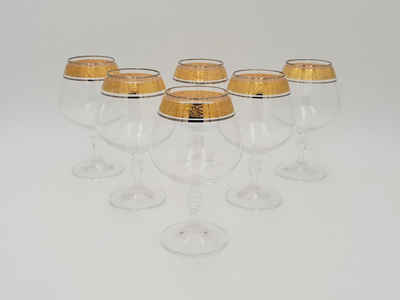 Crystalex Cognacglas Victoria (Gold, Platin) Cognacgläser 380 ml 6er Set, Kristallglas, Kristallglas, Gravur