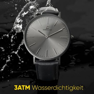 SERASAR Quarzuhr Armbanduhr  "BLACK ONE", (1-tlg), sehr flach (6mm) und sehr leicht (35gr) mit Japanischem Quarzwerk