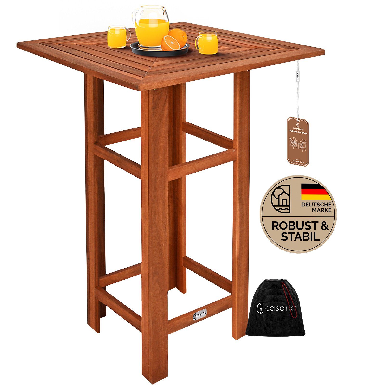 Casaria Stehtisch Akazie (1-St), Holz 110cm Hoch 75x75 cm Eckig Indoor Outdoor Bistrotisch Biertisch