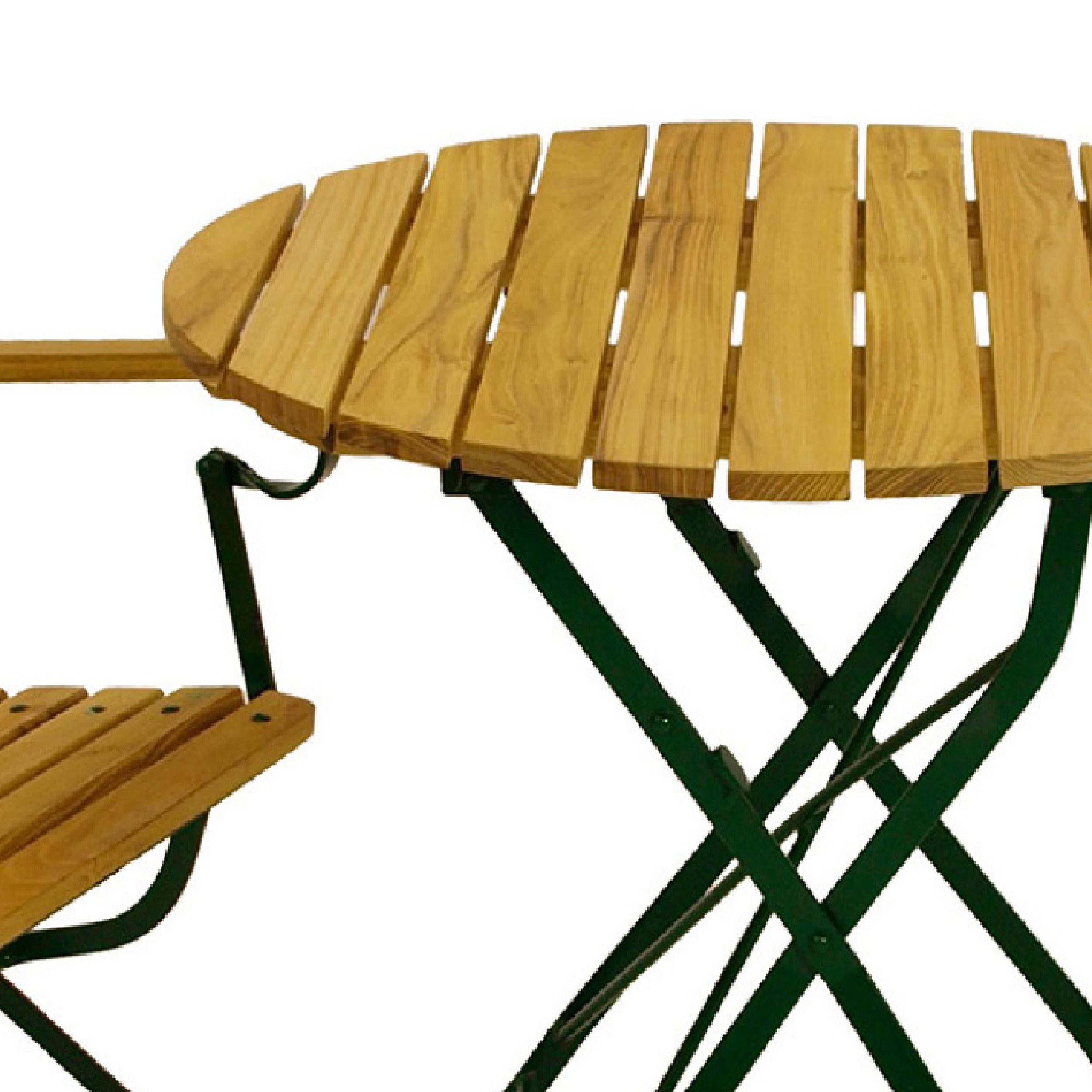 TPFGarden Sitzgruppe BAD-BELZIG, (Gartenessgruppe 3-teilig - Gartenset für 2 Personen, 3-tlg., Gartensitzgruppe - Flachstahl - Robinienholz dunkelgrün), (2x Armlehnensessel, 1x Tisch 77cm rund)