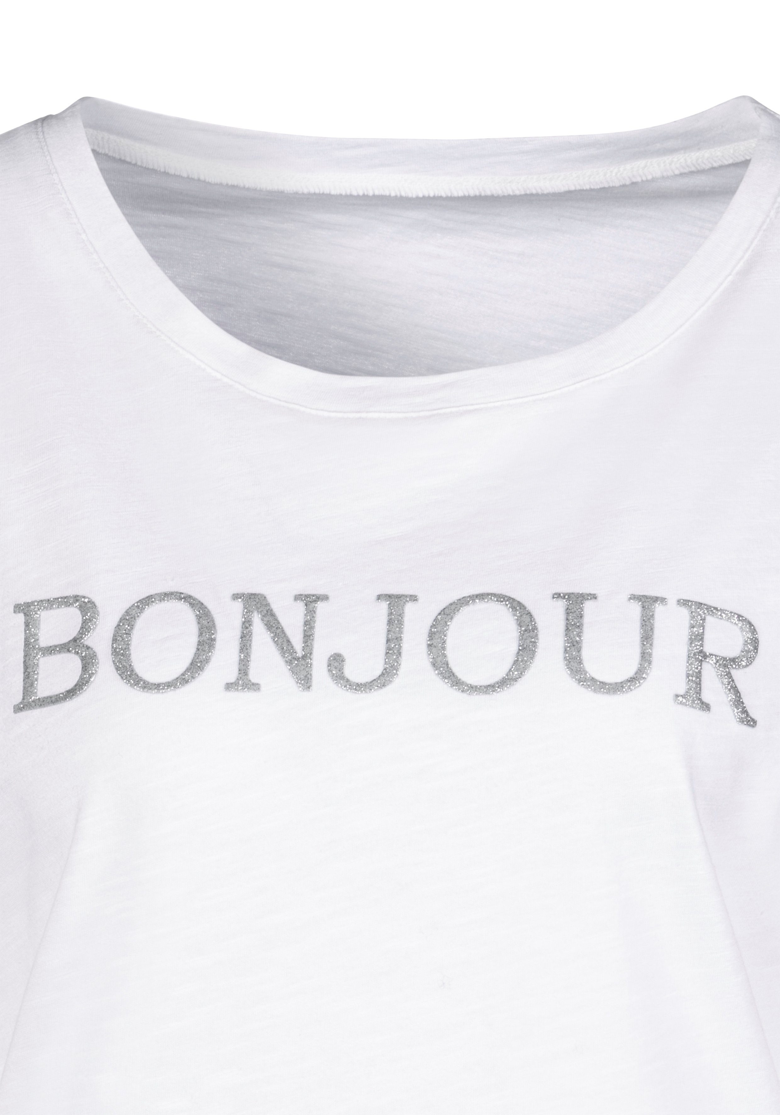 modischem "Bonjour" Vivance weiß Frontdruck T-Shirt mit